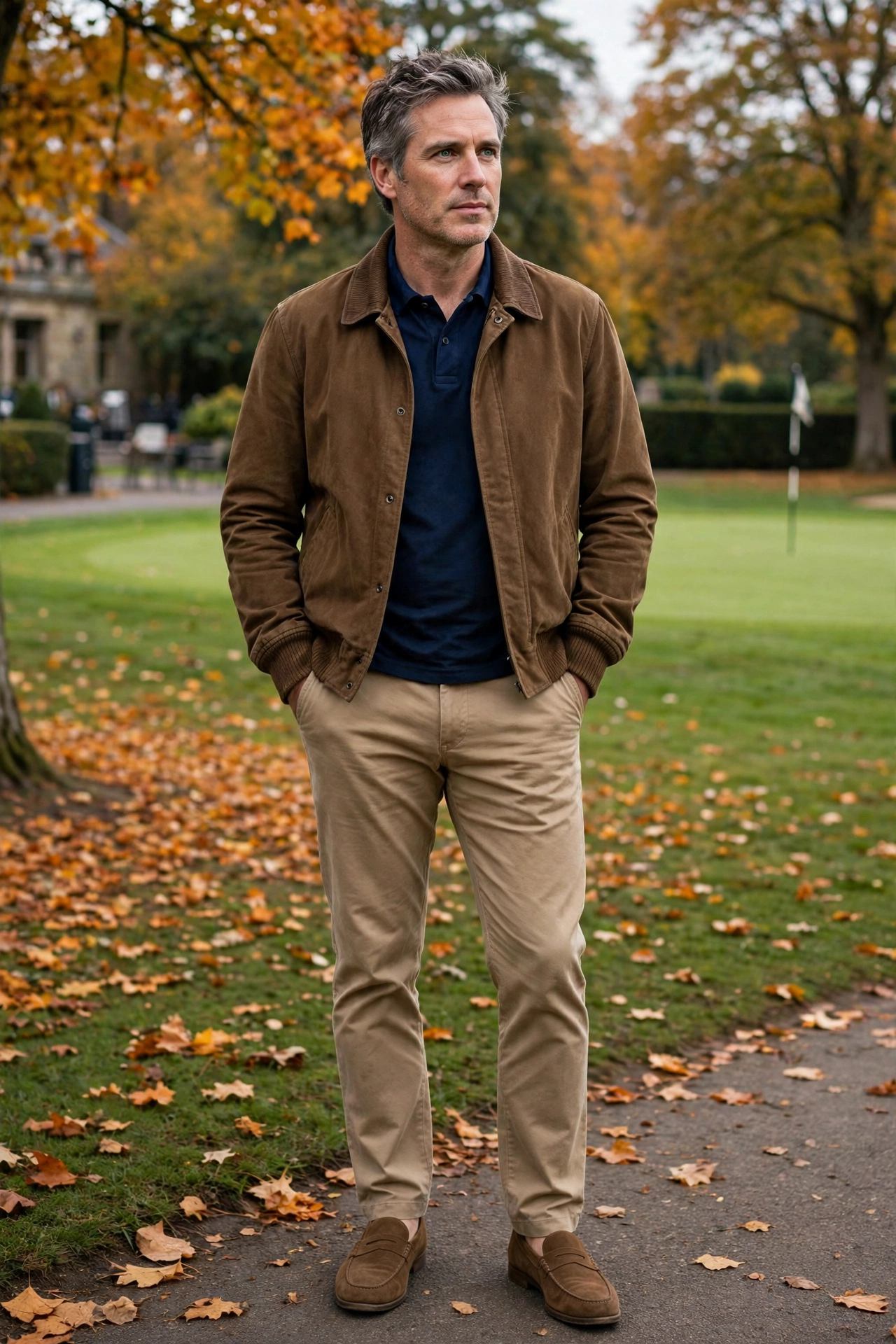Brown harrington jacket outfit