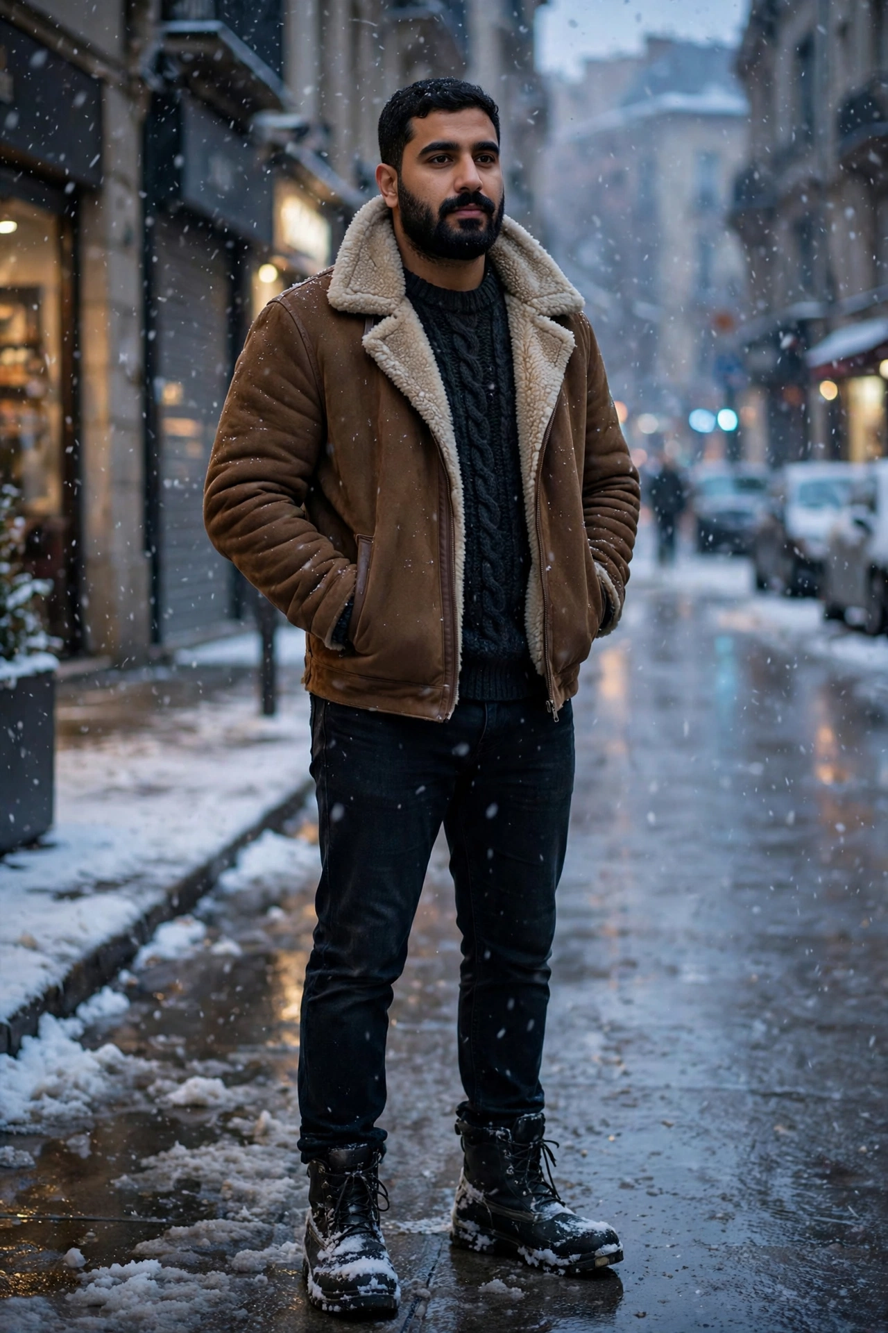 Brown shearling jacket outfit