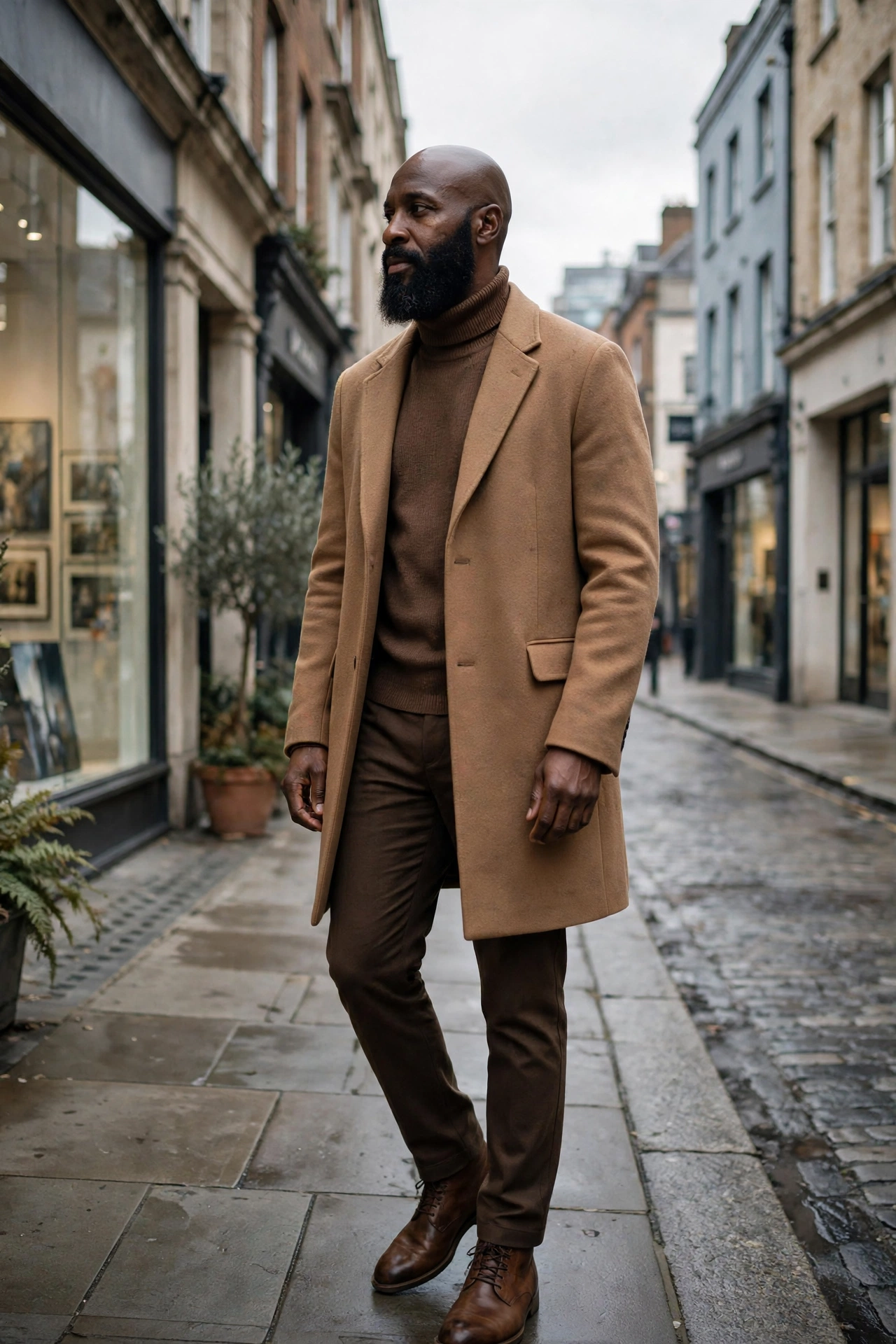 Brown knit with matching coat tones