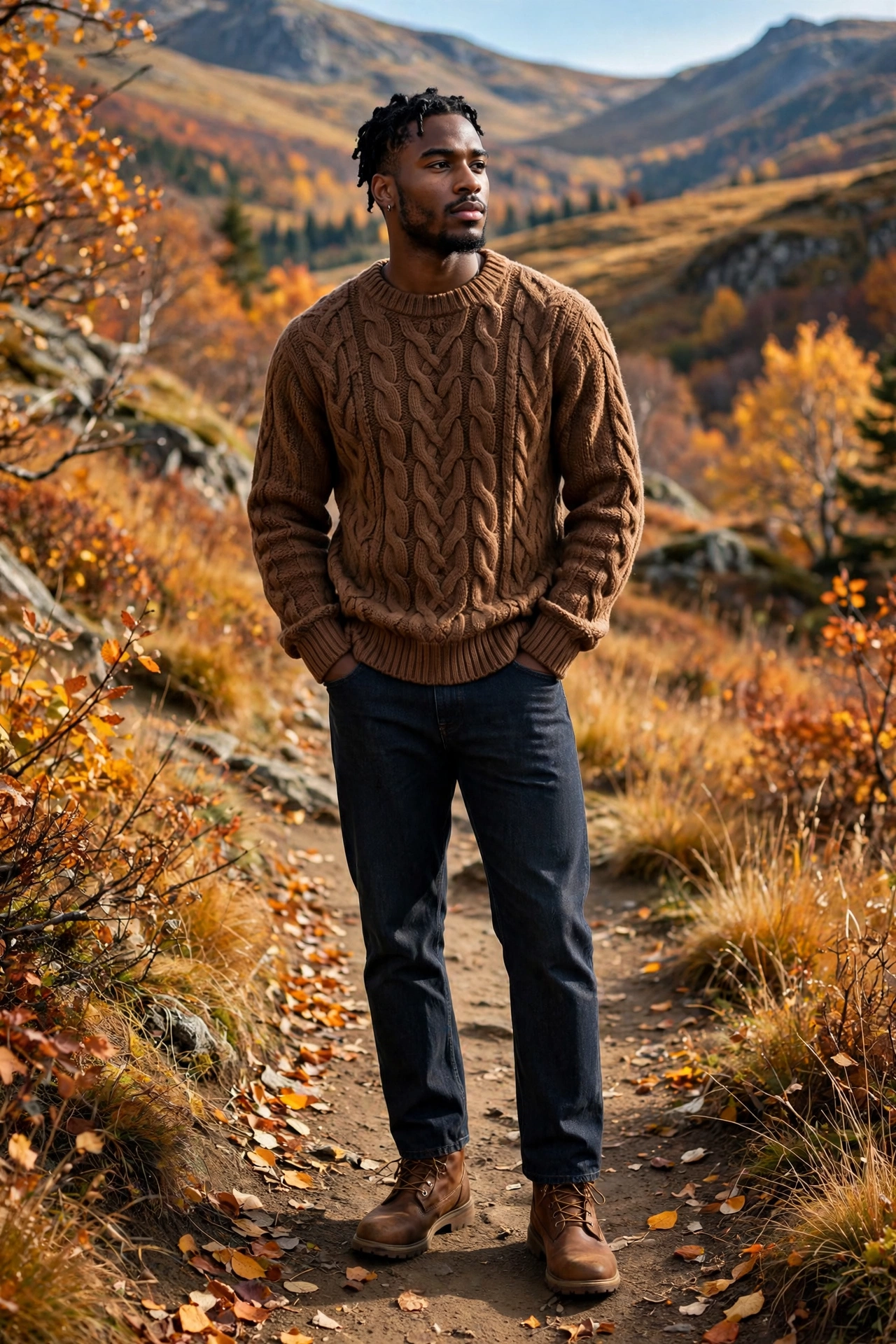 Brown cable knit sweater
