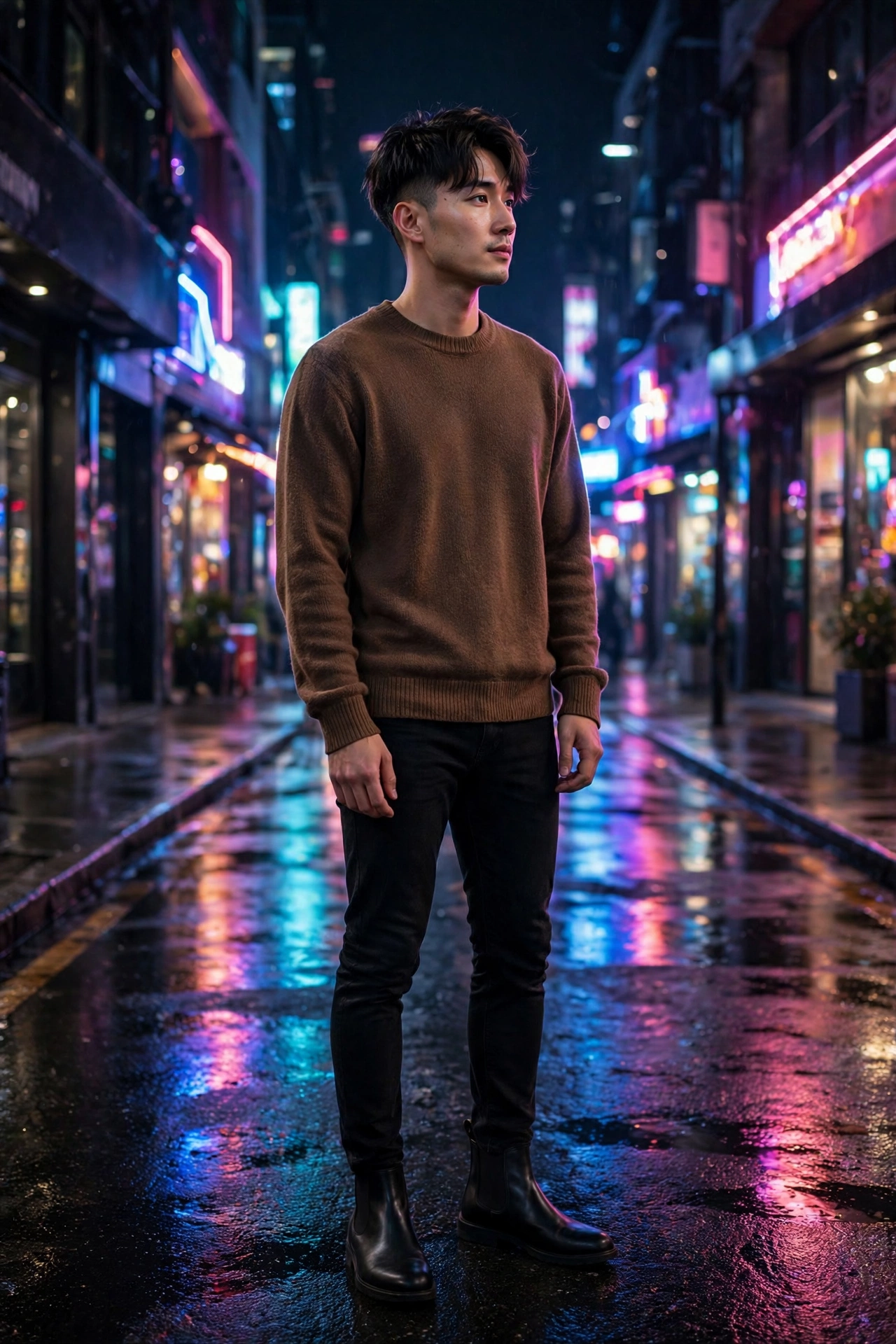 Brown sweater with black pants