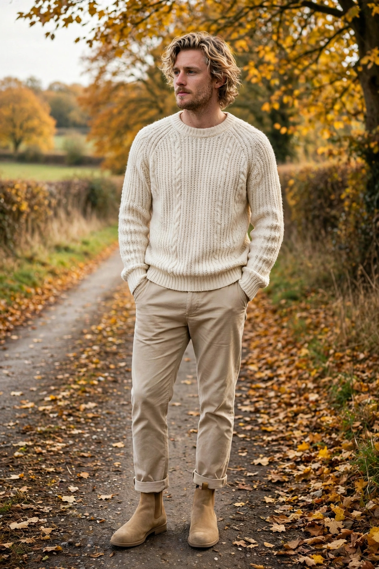 Brown suede chelsea boots with chinos