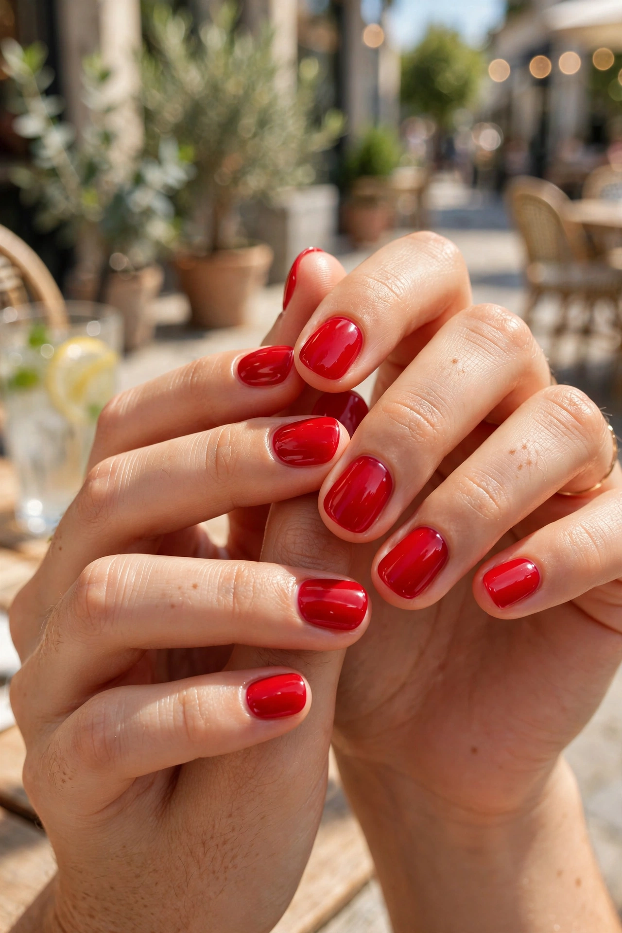 Bright maraschino cherry nails