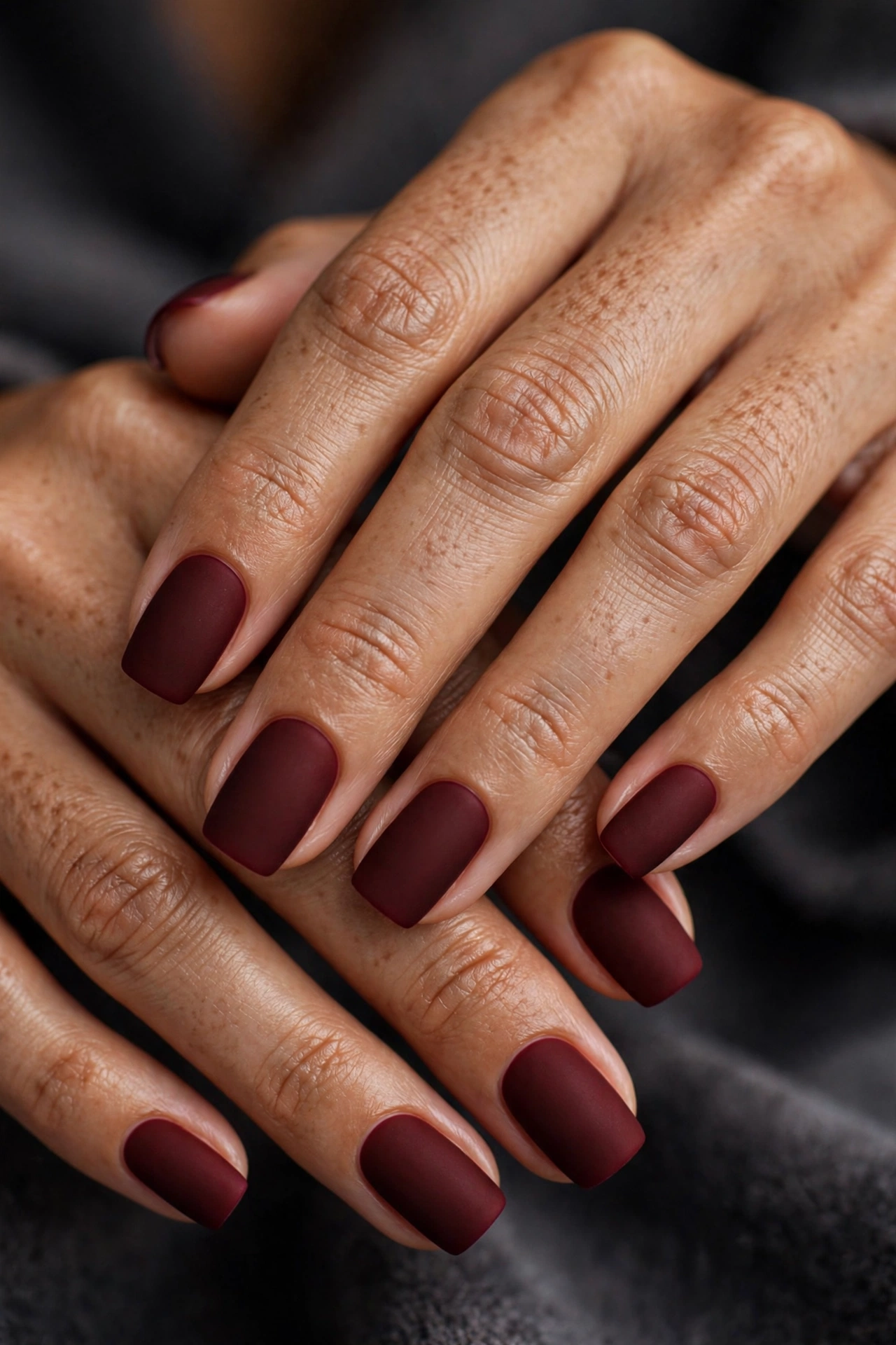 Dark cherry matte nails
