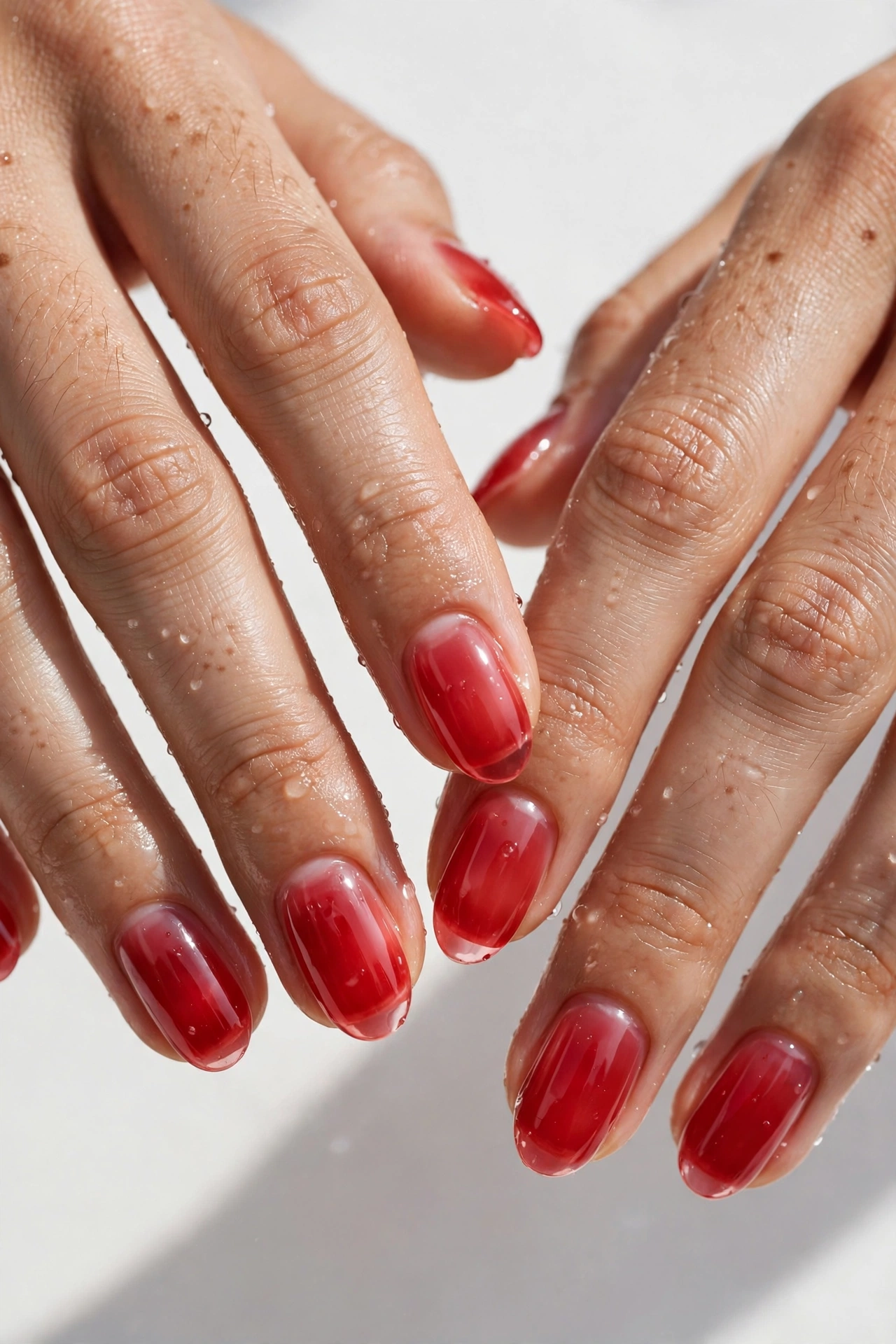 Sheer cherry jelly nails