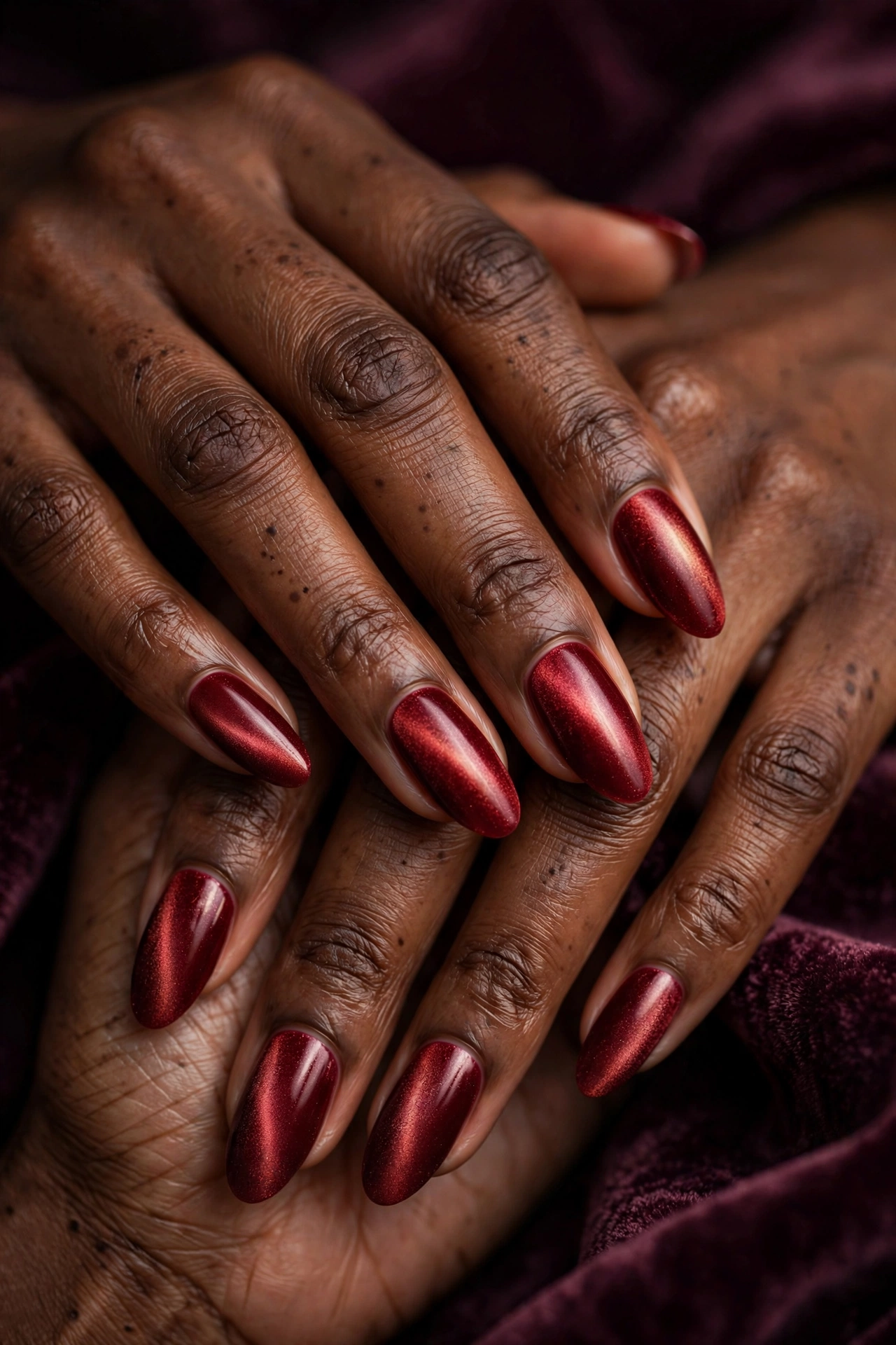 Cherry velvet magnetic nails