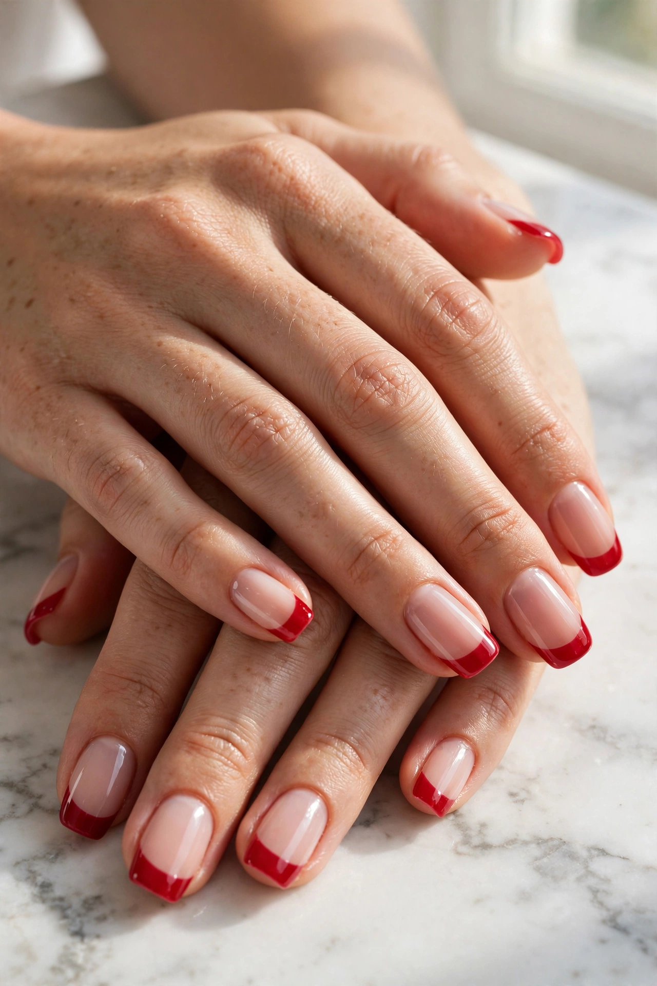 Cherry french tip nails