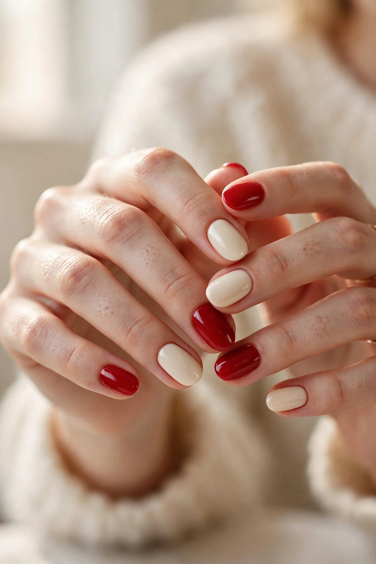 Cherry and cream alternating nails