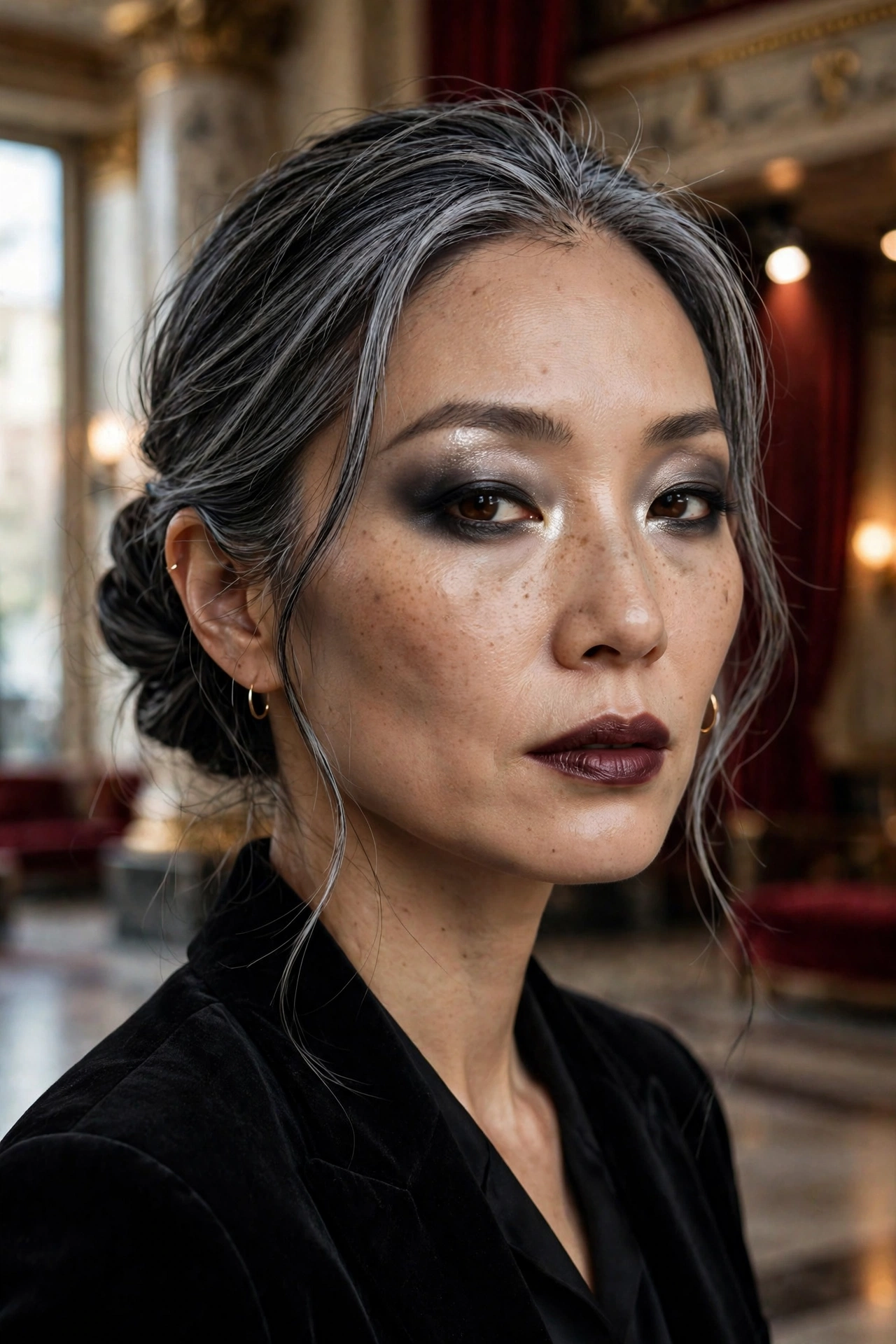 Vampy smoky eye with icy inner corner highlight