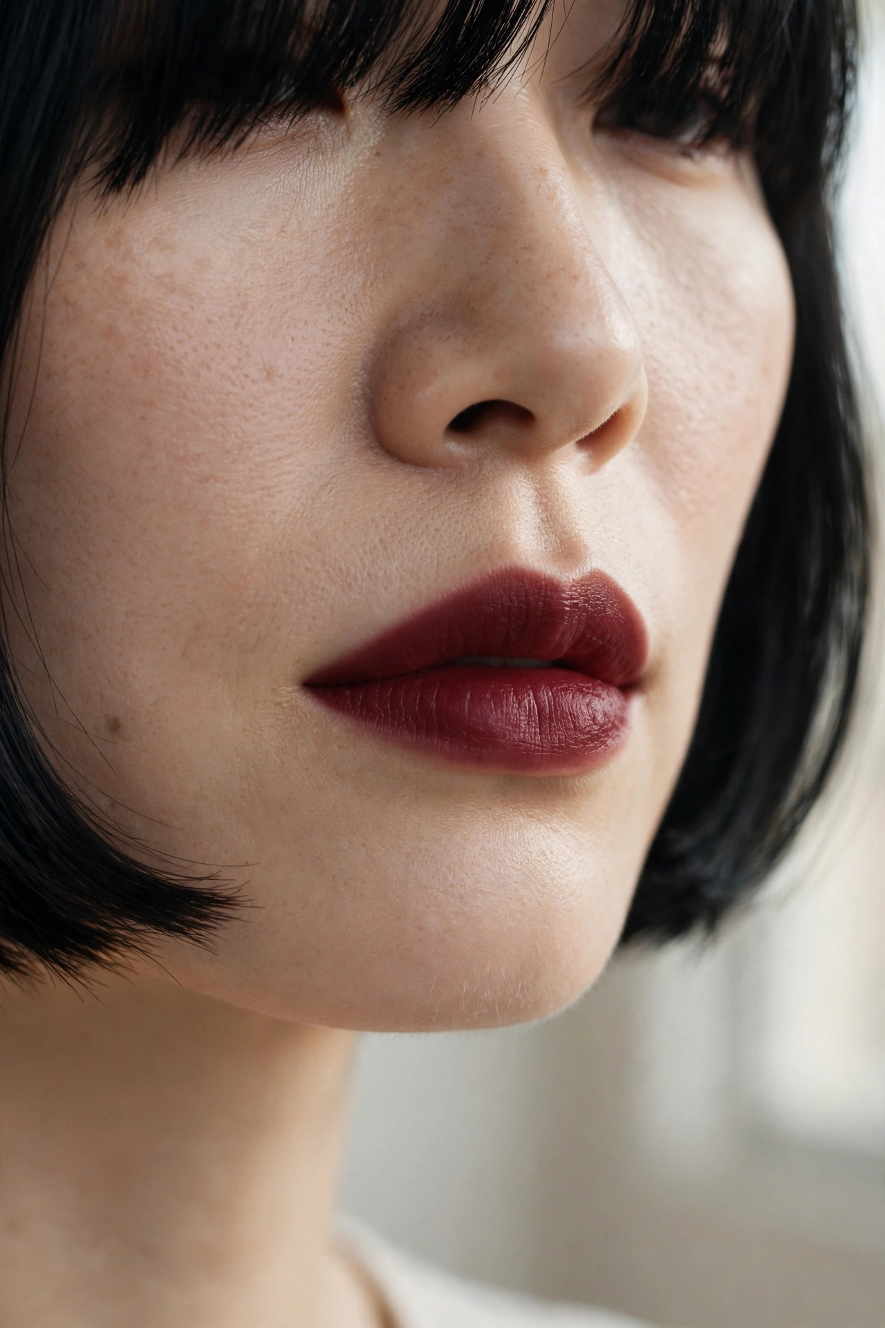 Oxblood blurred lip close-up