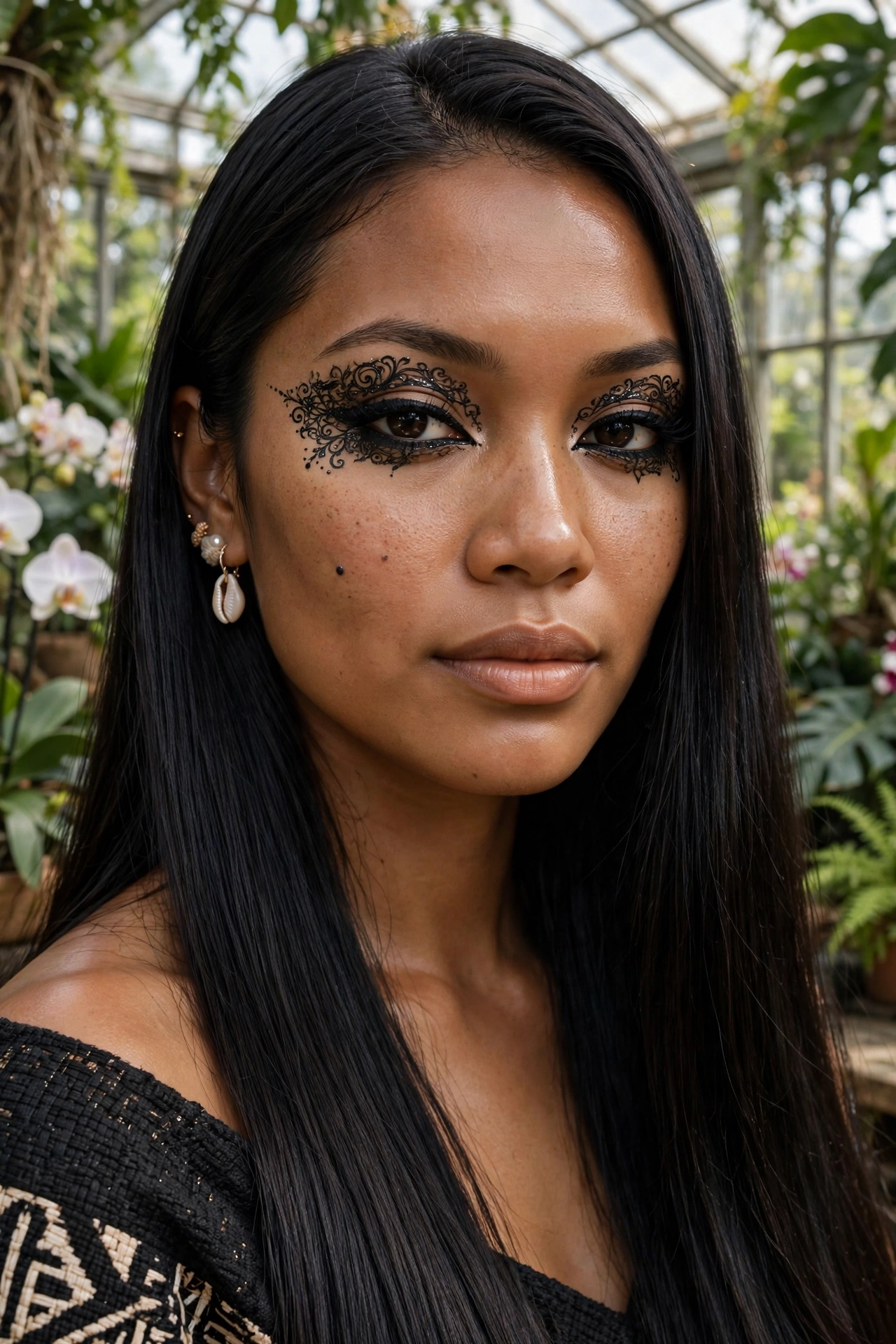 Lace-inspired filigree eye makeup detail