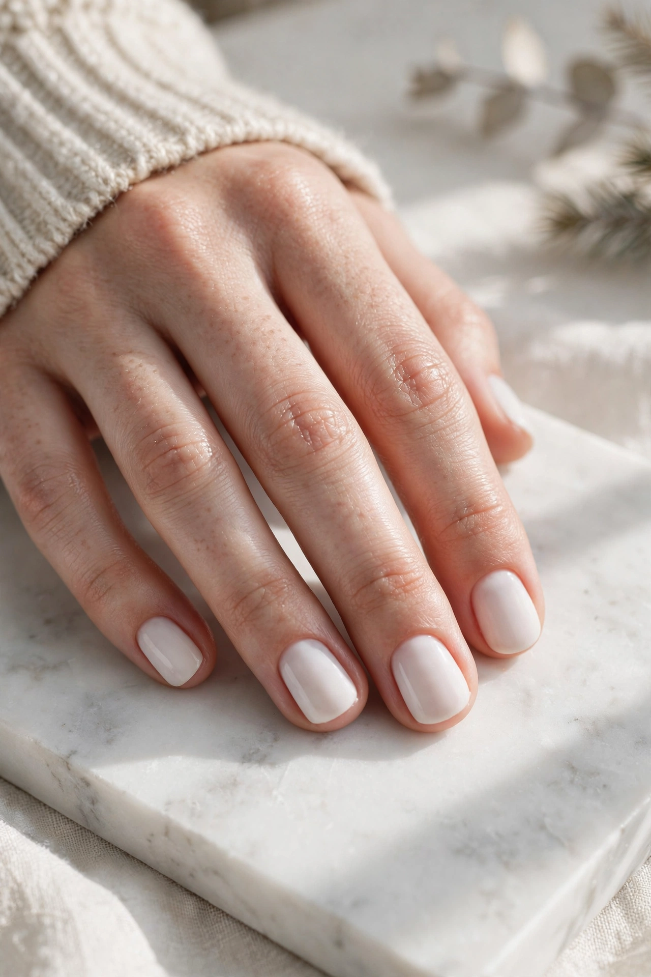 Milky white short nails minimal