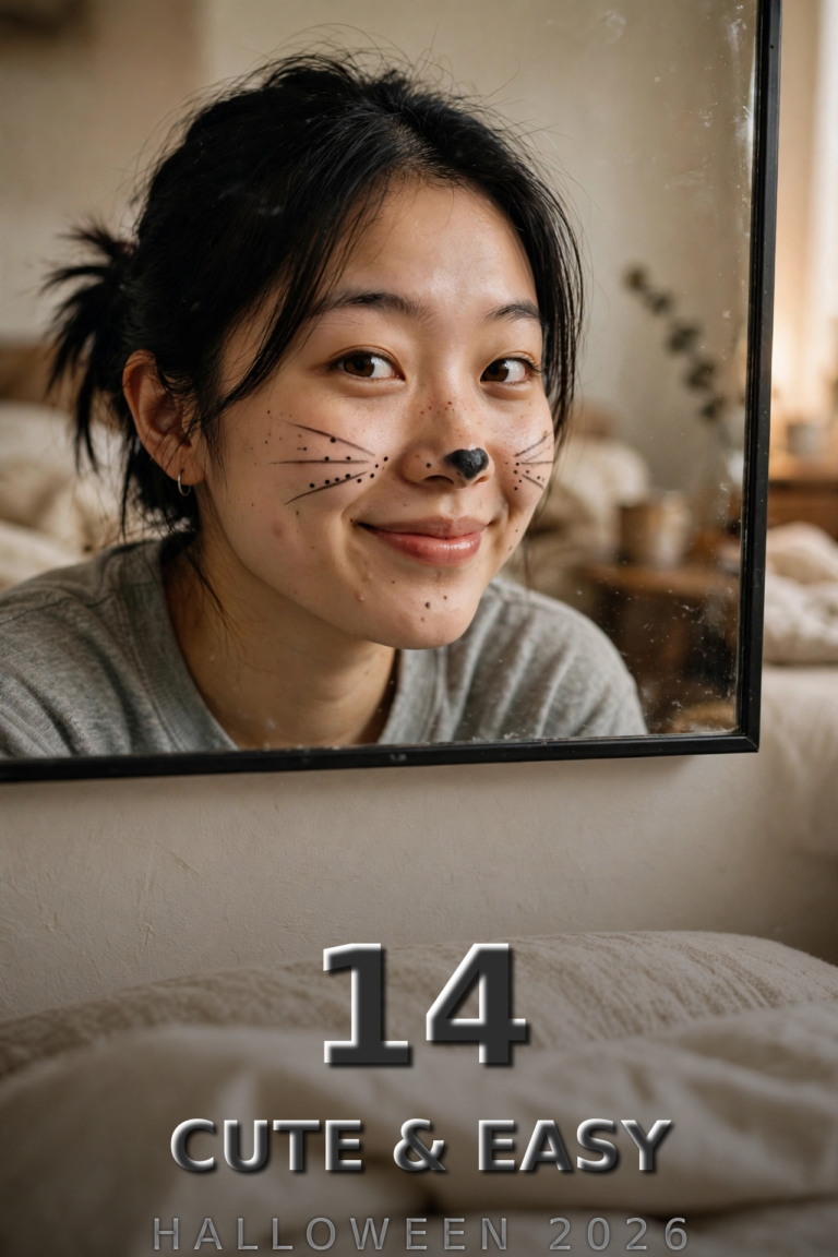 Cute cat Halloween makeup with whiskers and cat nose on a young woman