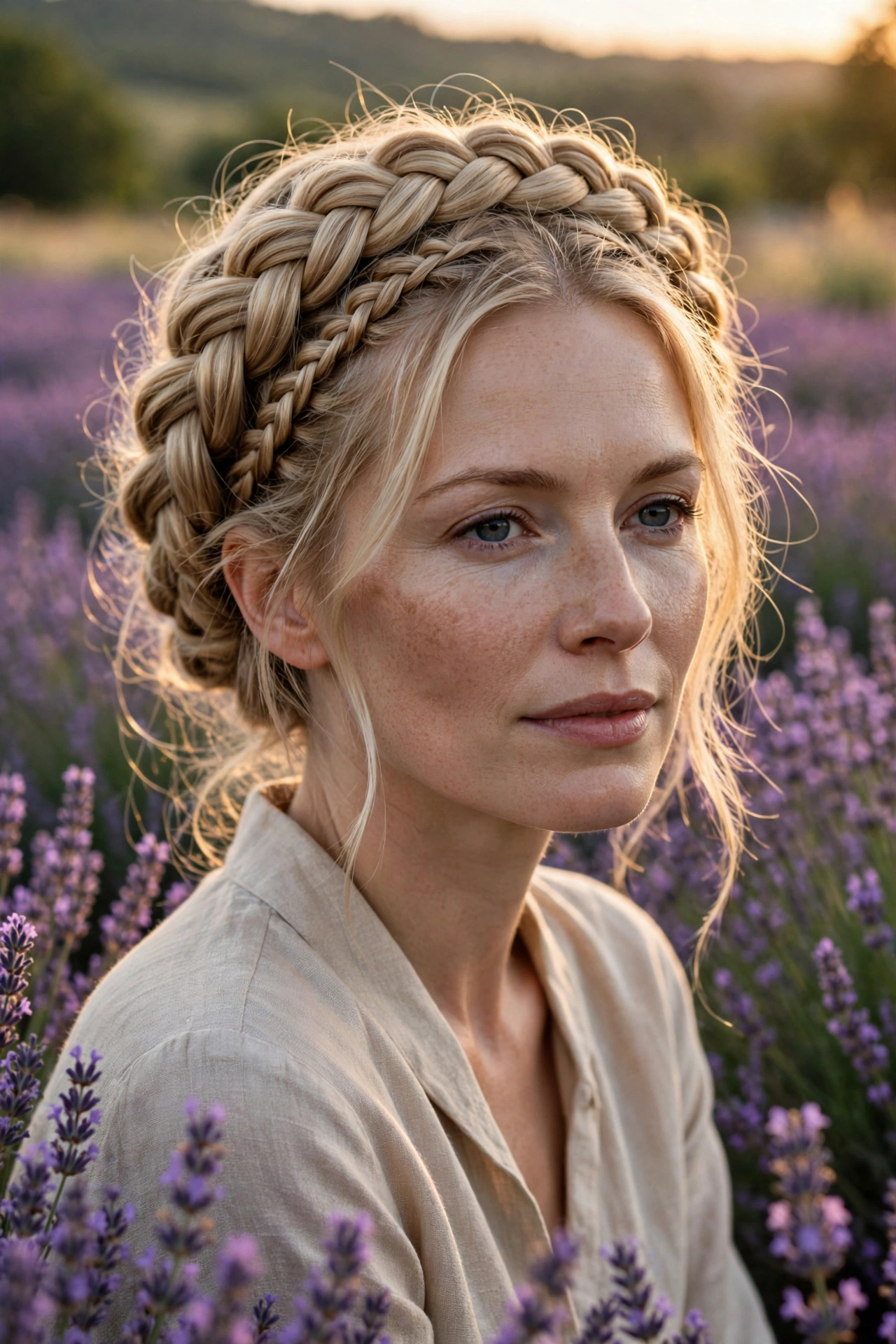 Braided crown hairstyle long hair