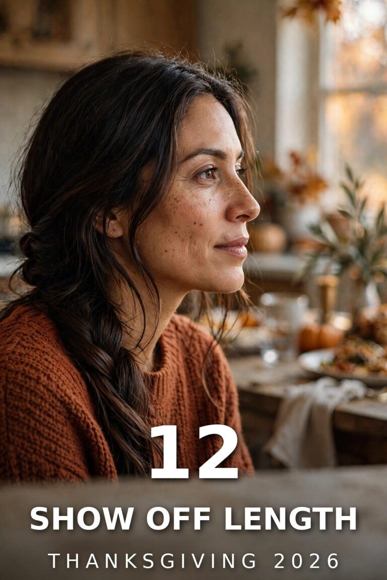 Woman with long dark hair in a soft braid wearing a rust knit sweater