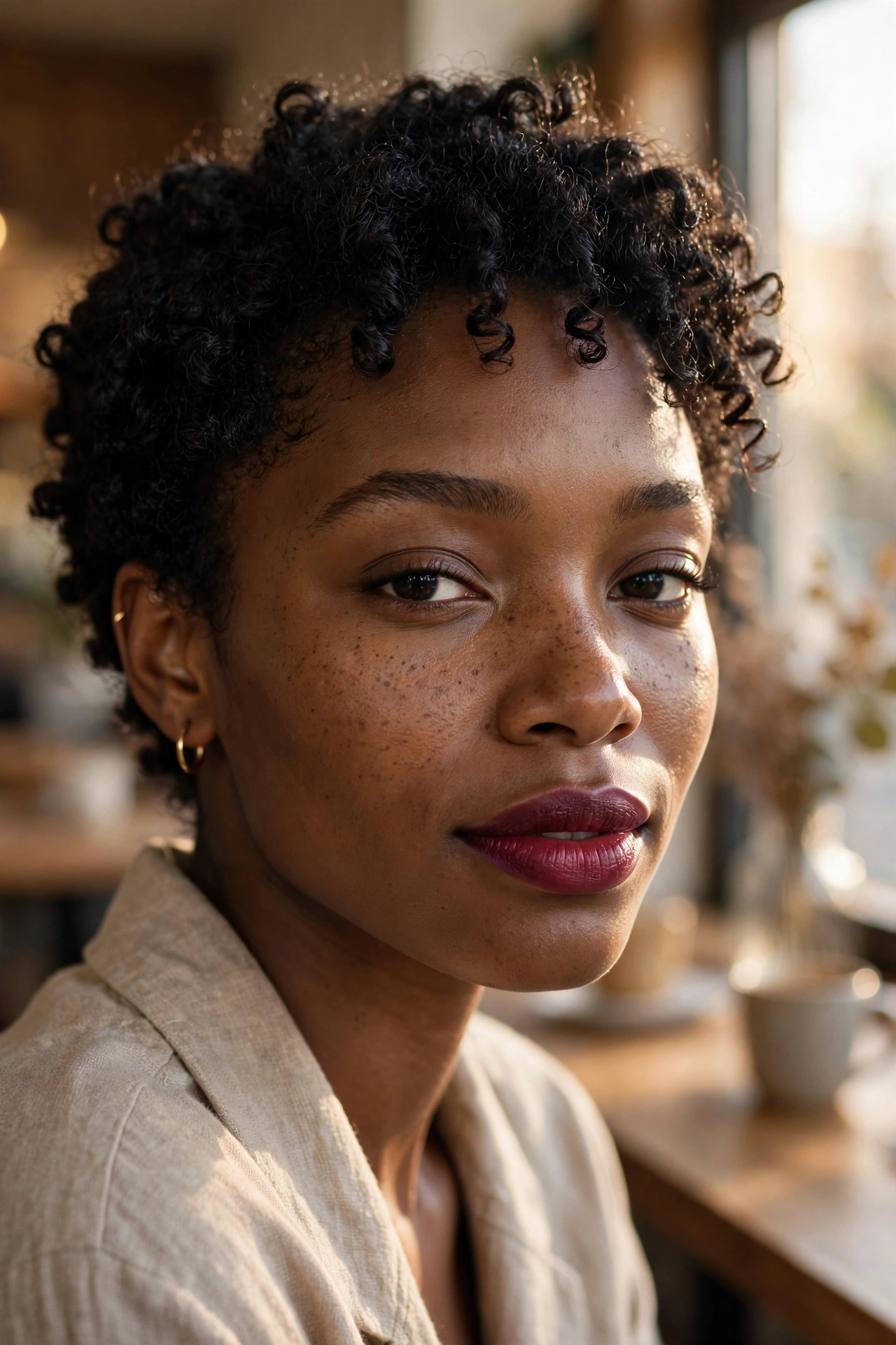 Berry lipstick with minimal eye makeup