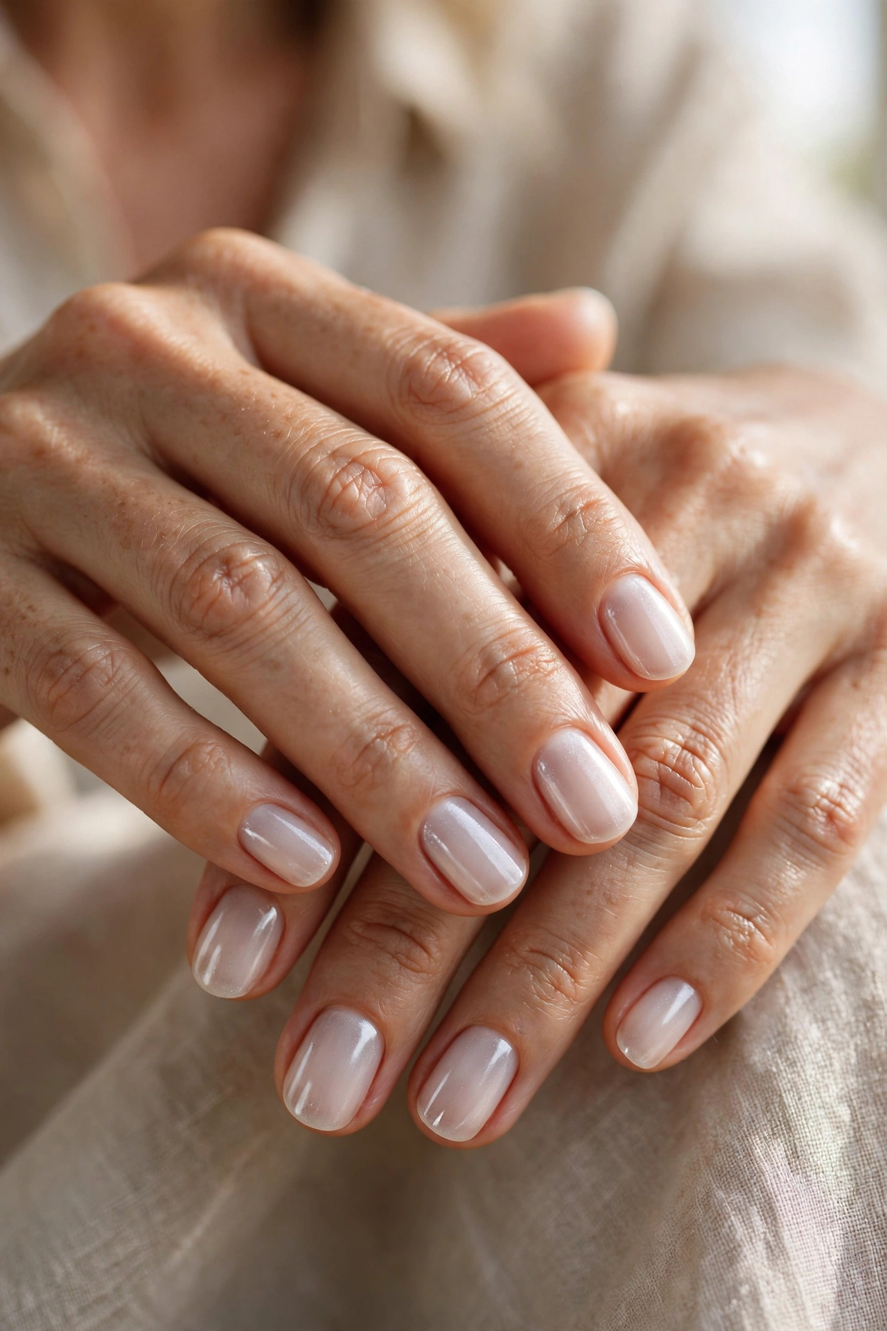 Milky glazed short nails