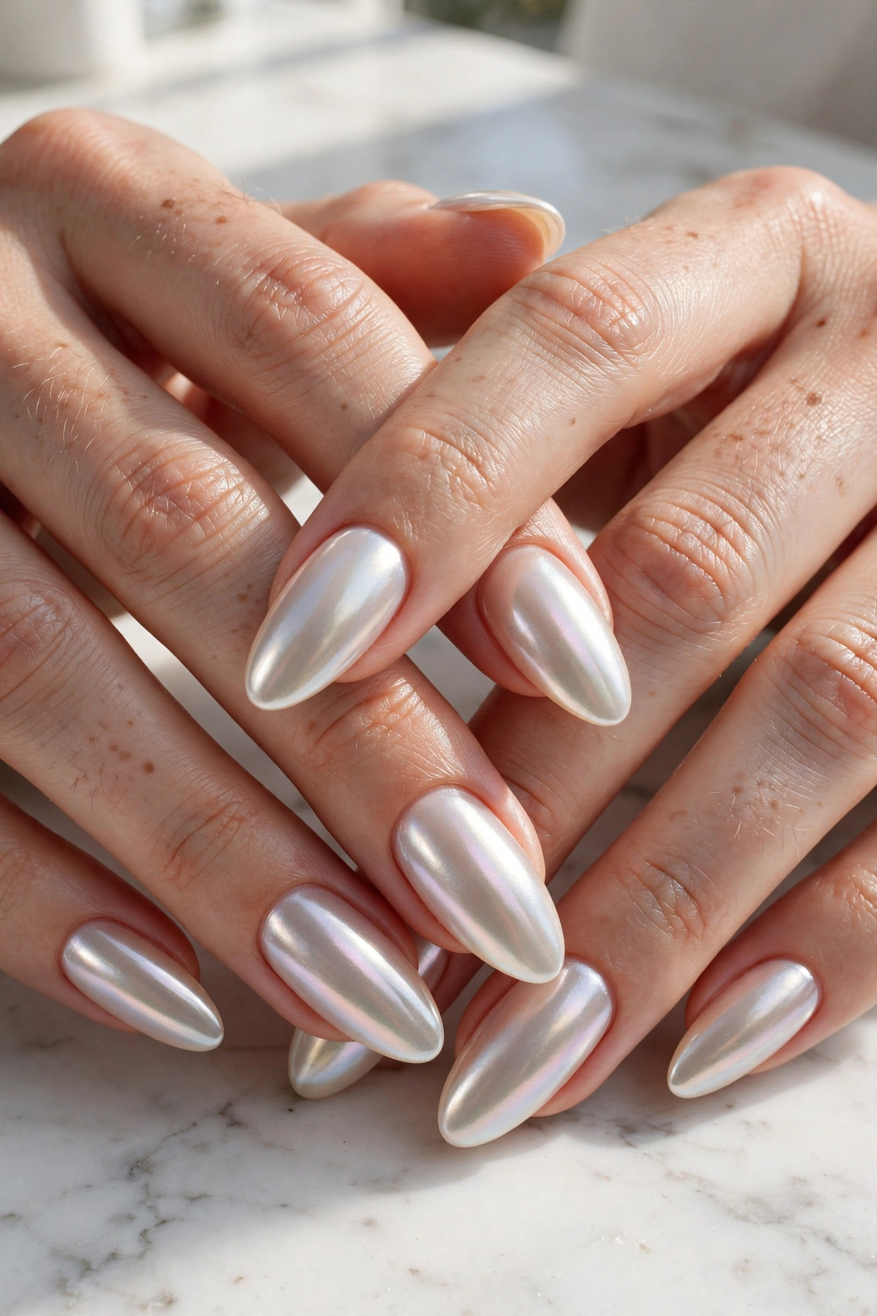 Pearl glazed almond nails