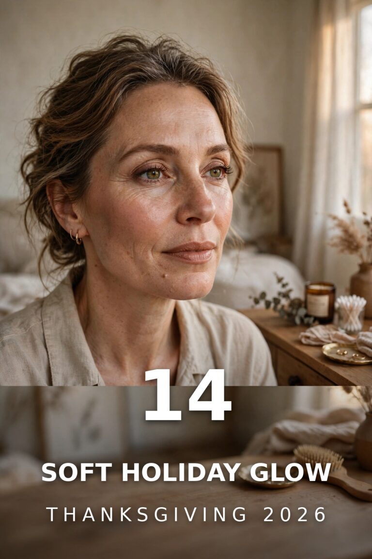 Woman with a soft natural glowing makeup look in warm window light