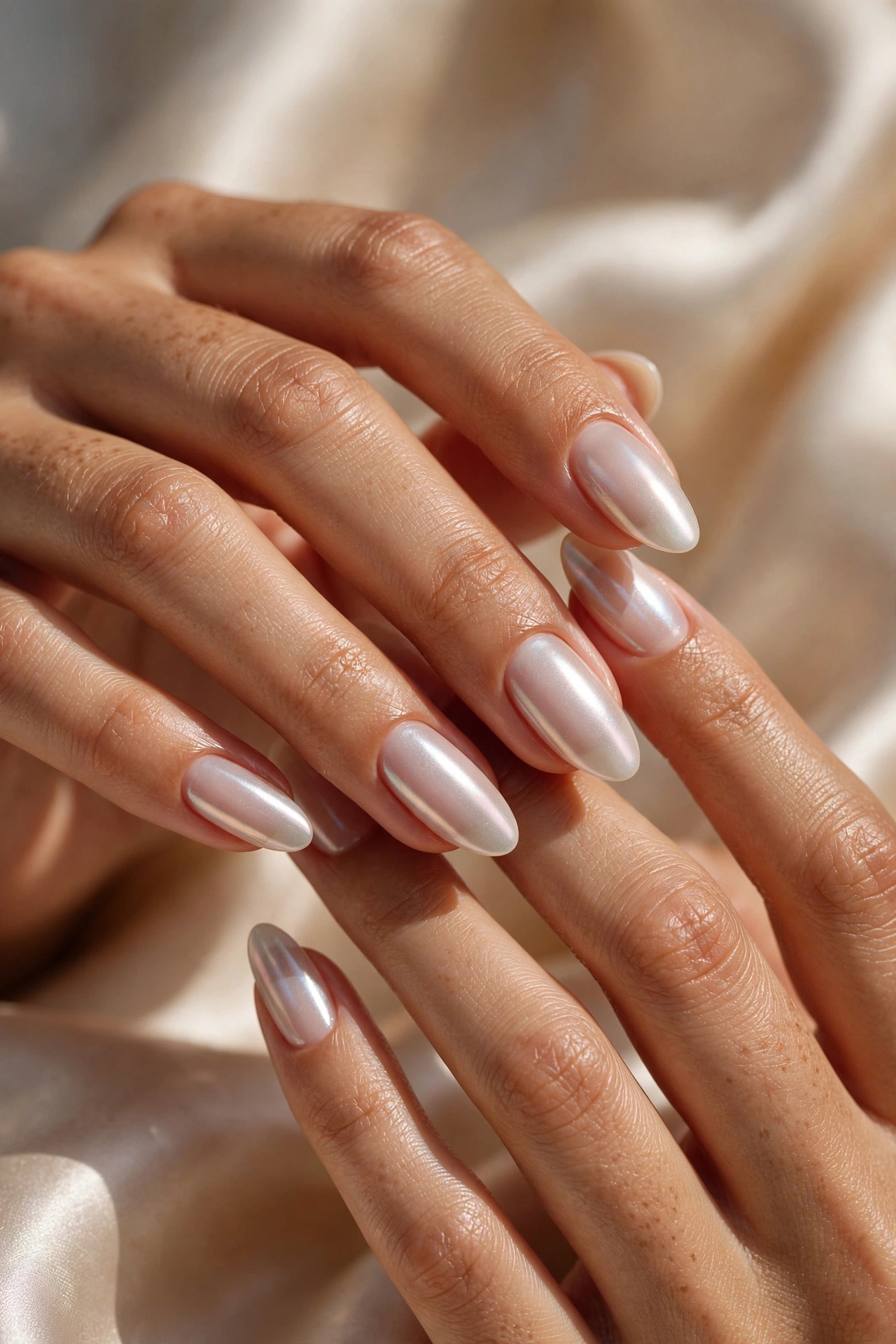 Milky chrome wash minimalist nails