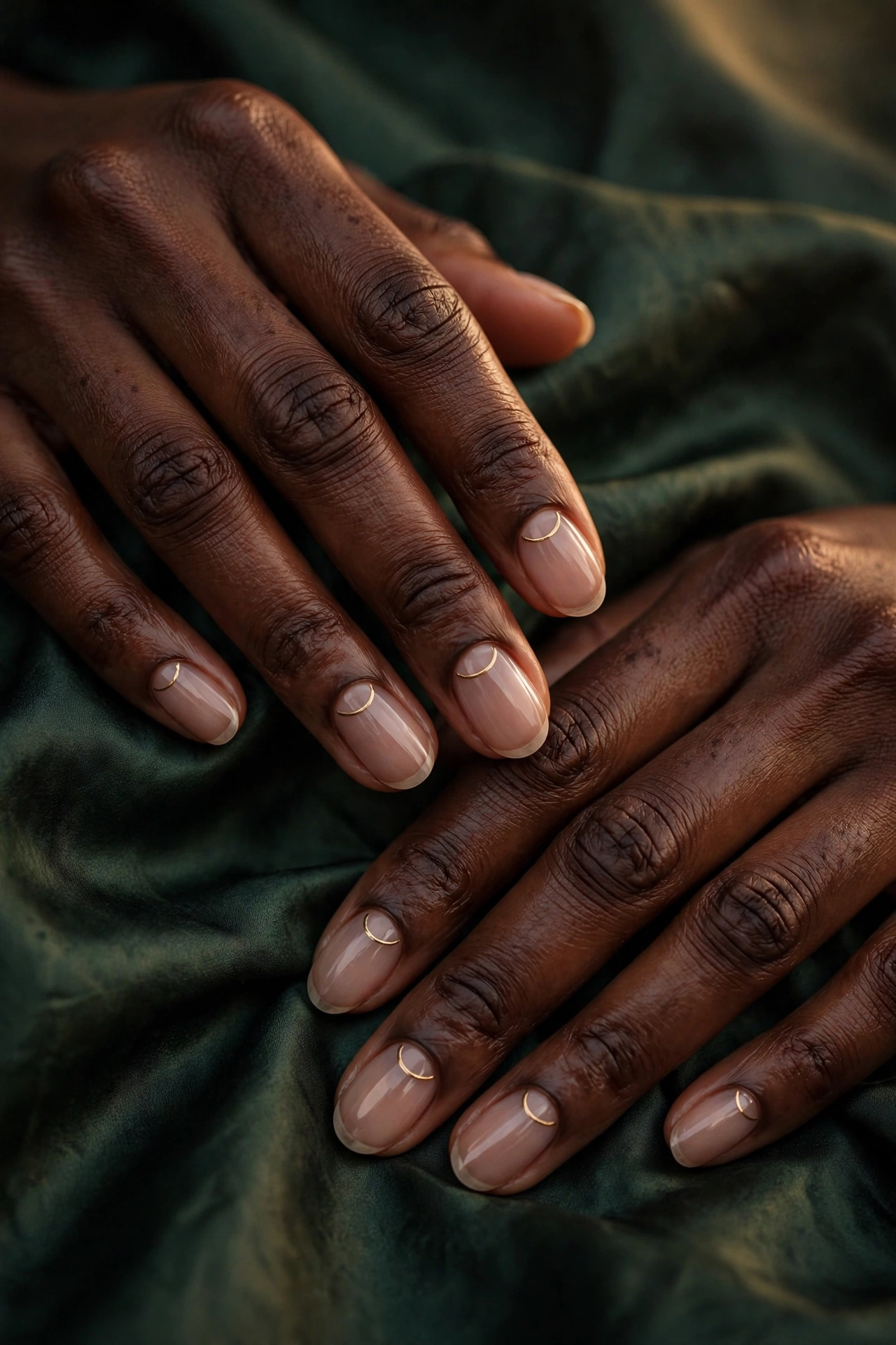 Nude half moon outline minimalist nails