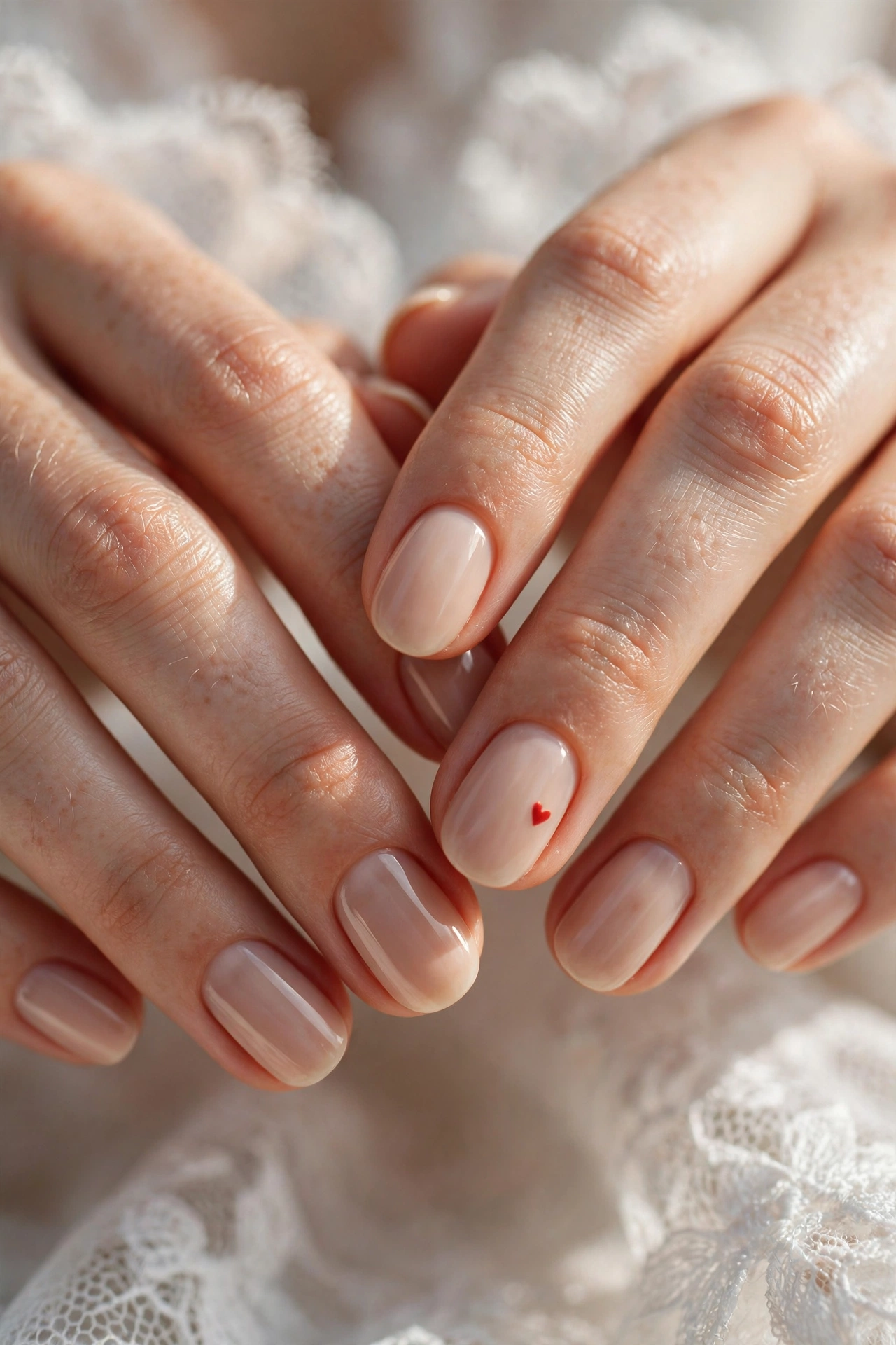 Tiny heart accent minimalist nails