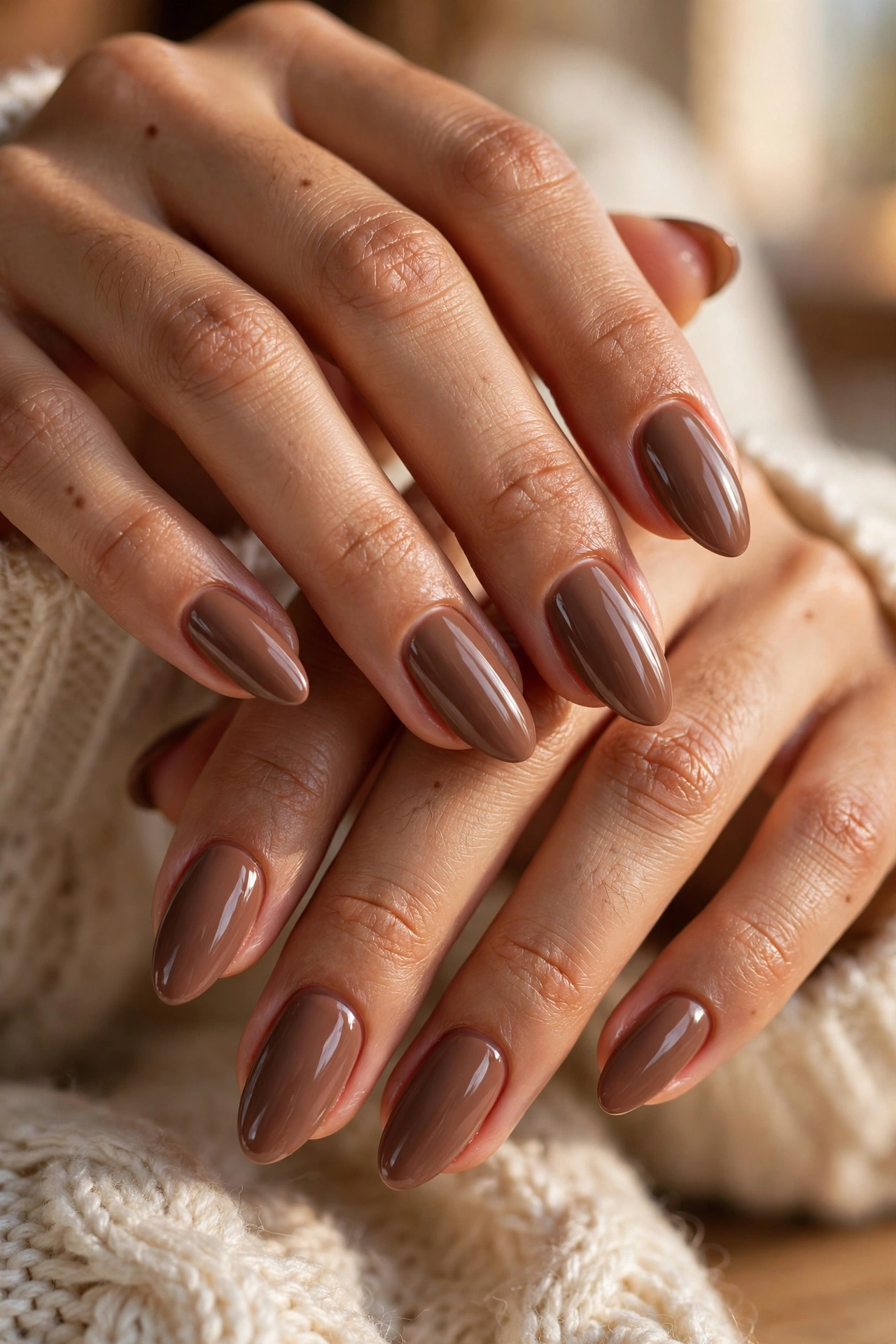 Classic mocha brown solid nails