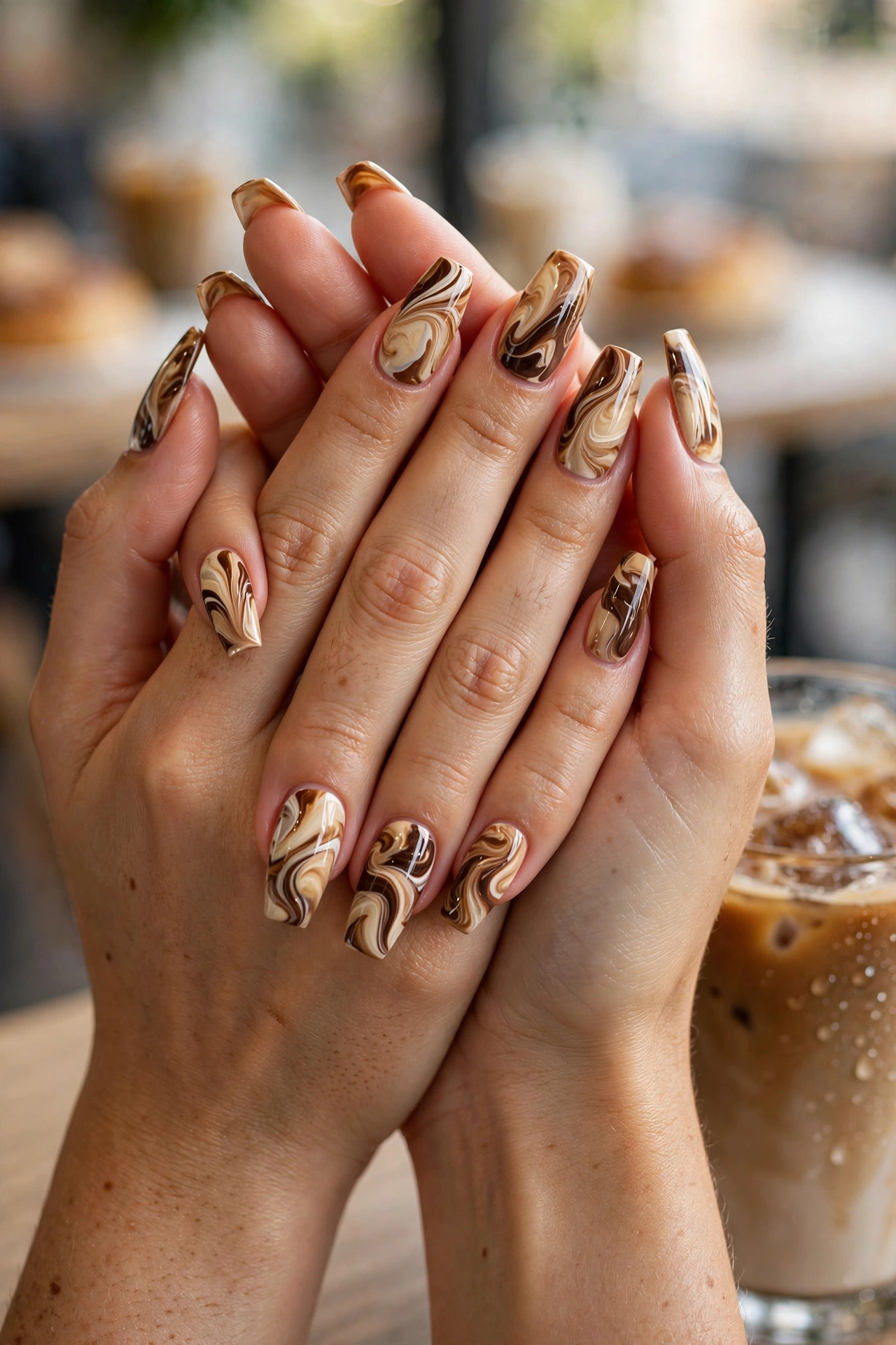 Iced coffee marble nails