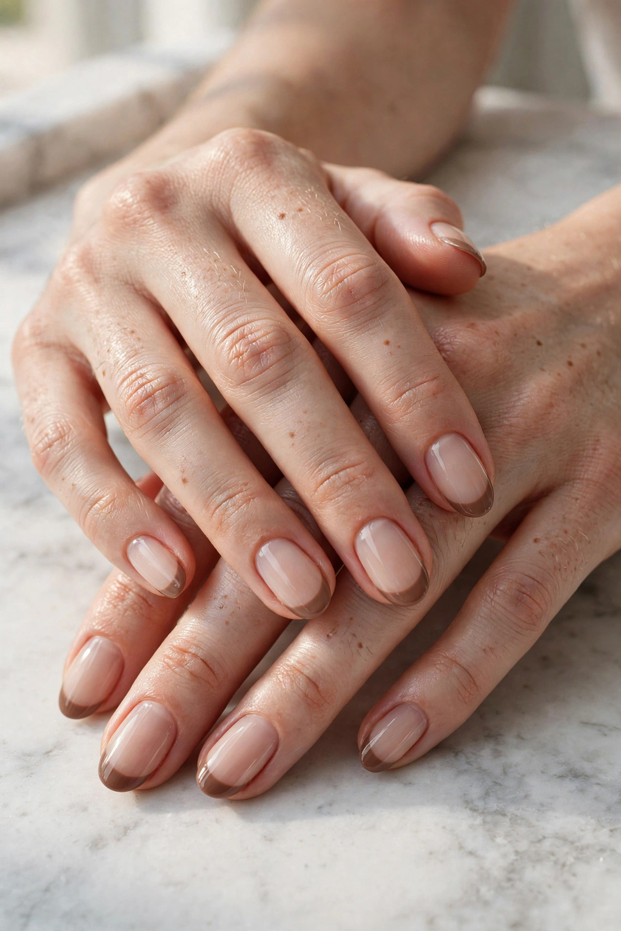 Mocha french tip nails