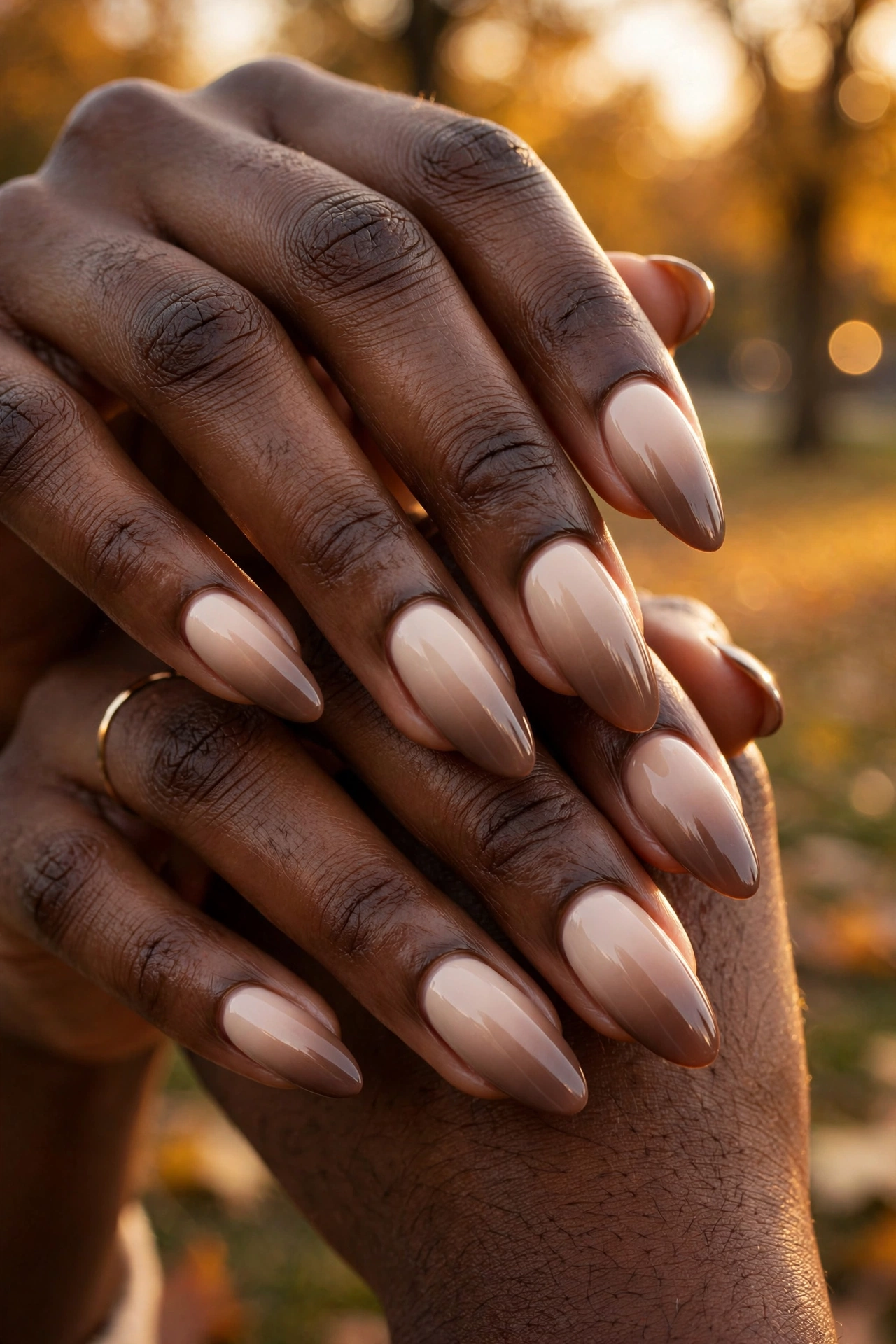 Latte ombre nails from cream to mocha
