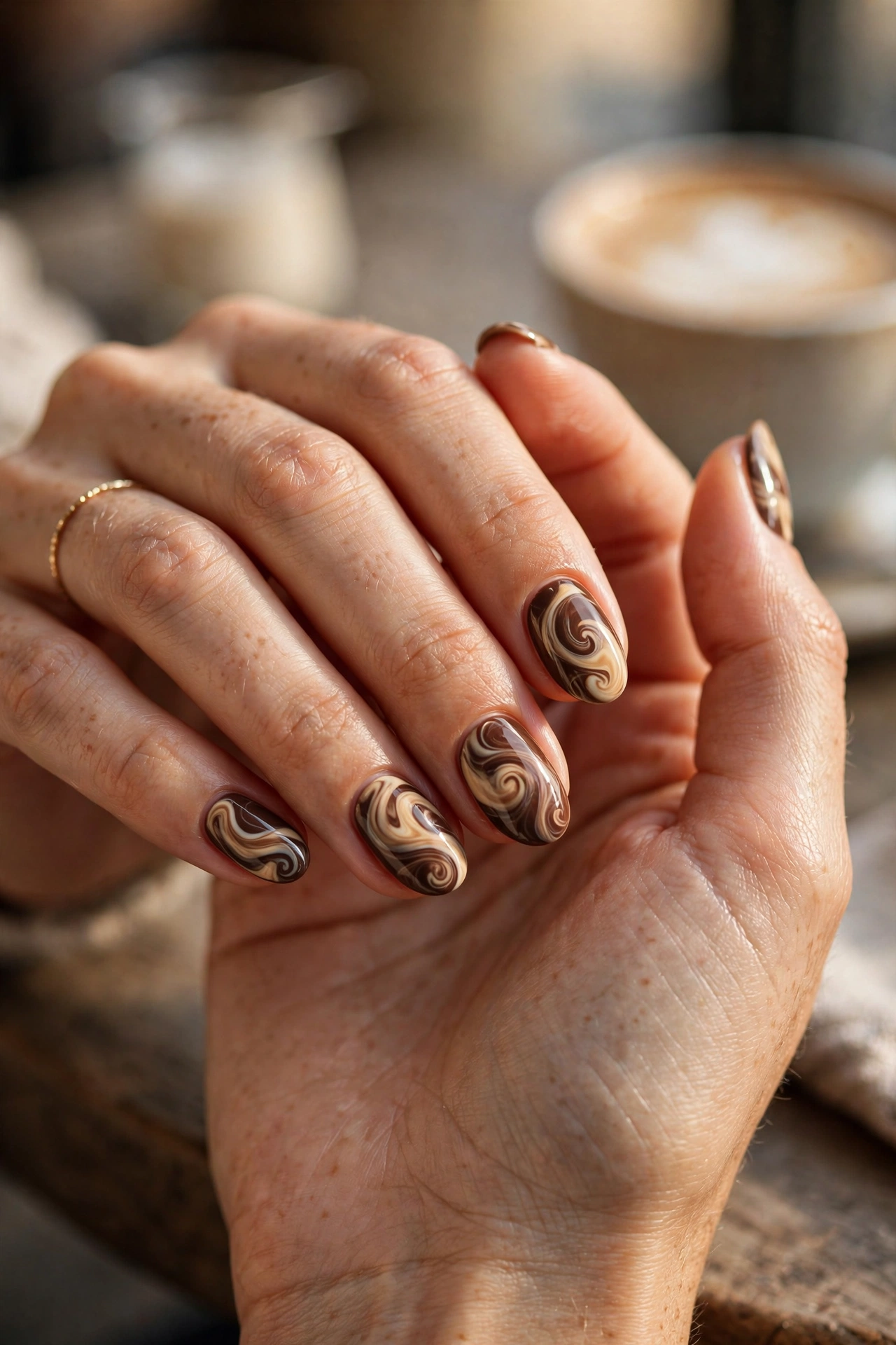 Mocha swirl nail art