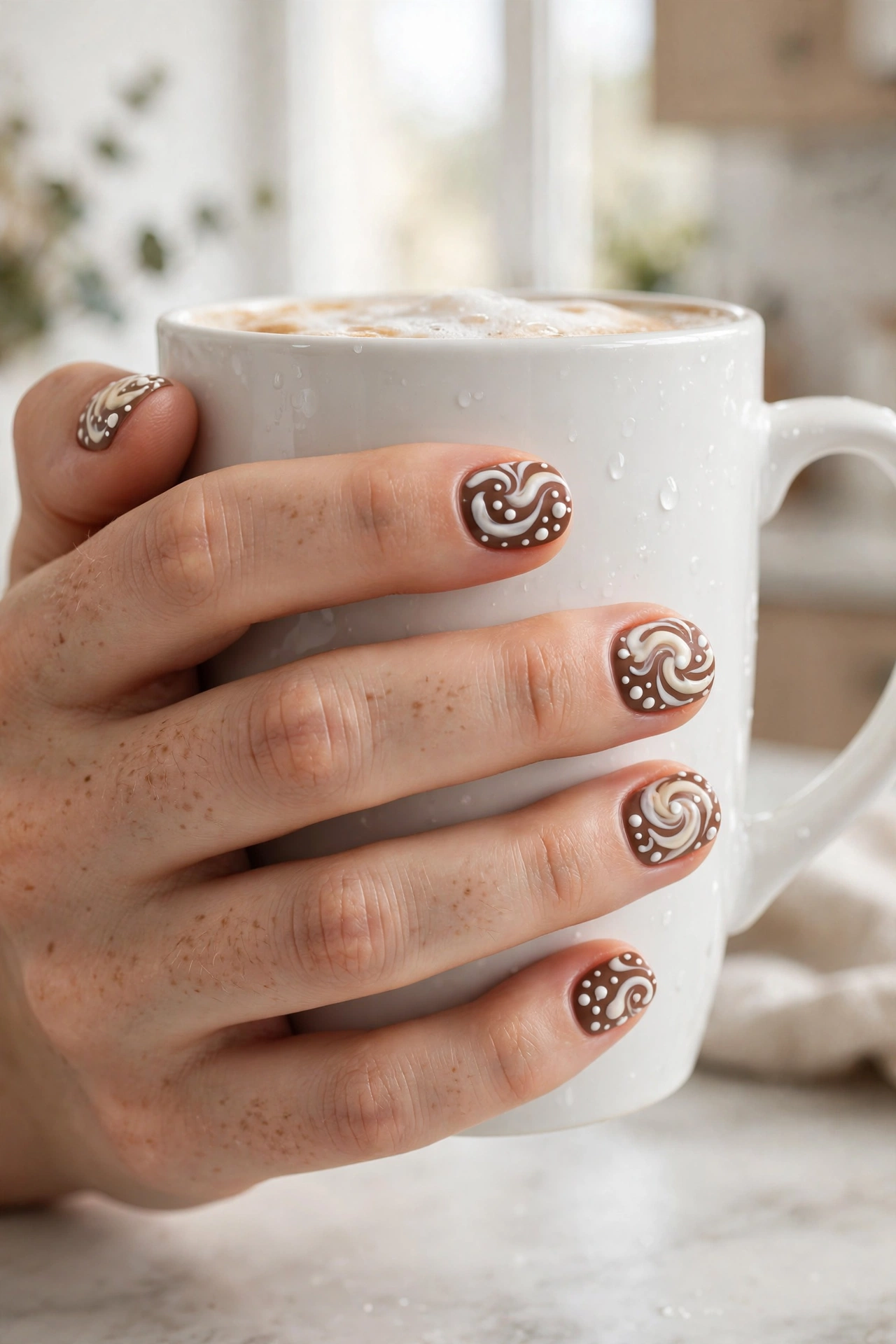 Cappuccino foam inspired nail art