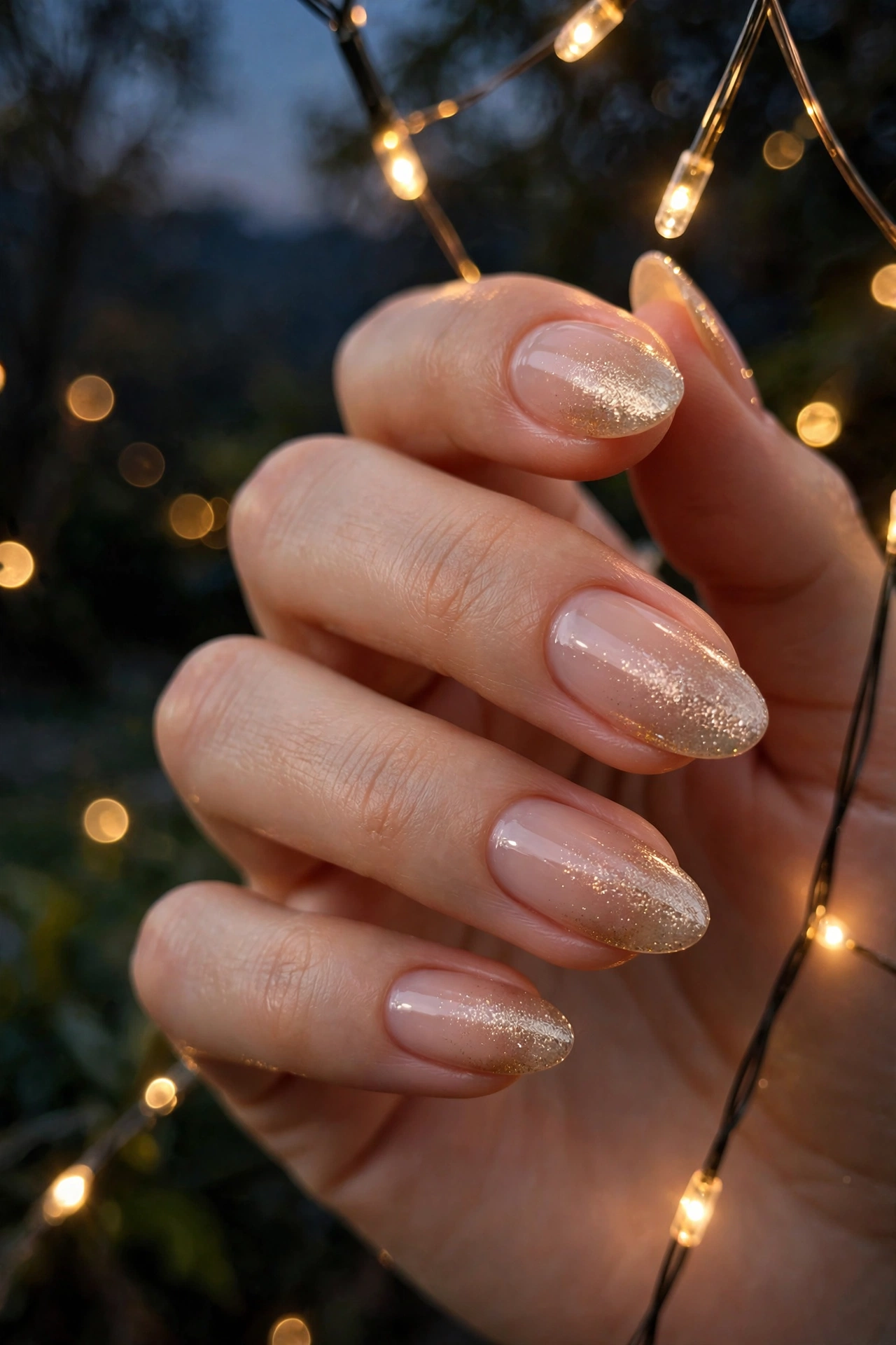 Champagne shimmer gradient nail tips