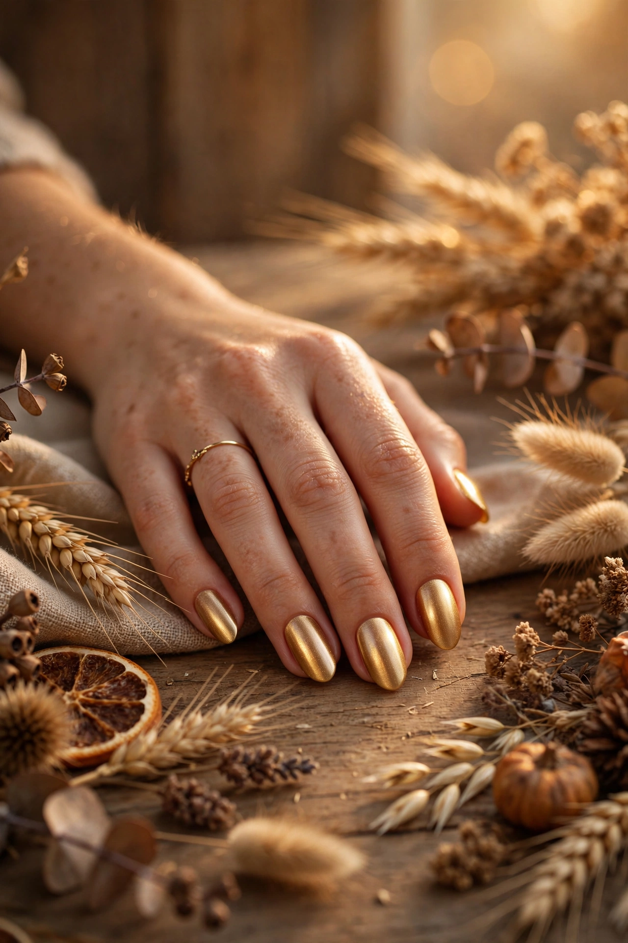 Metallic harvest gold nails