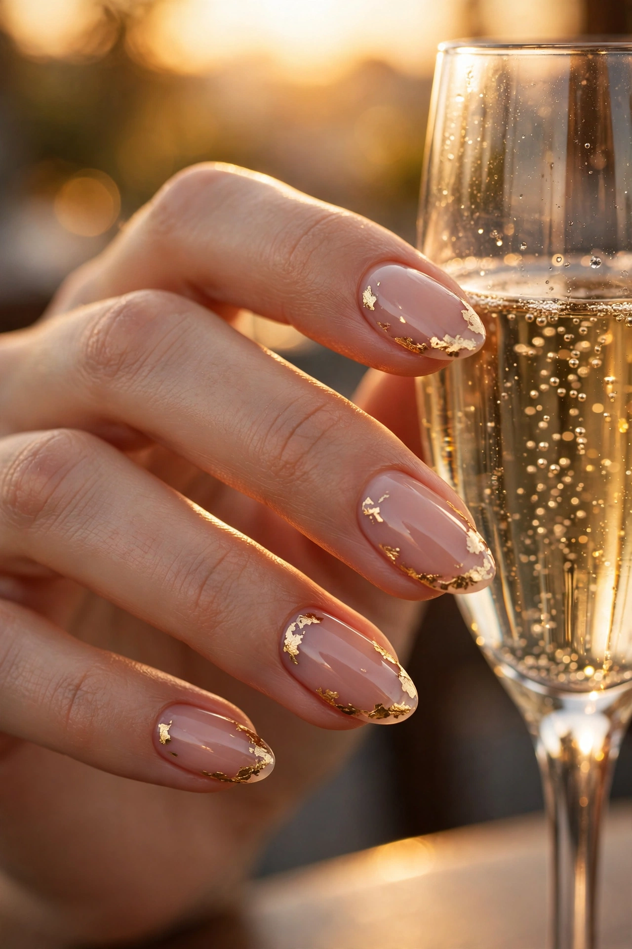 Gold foil French tip nails