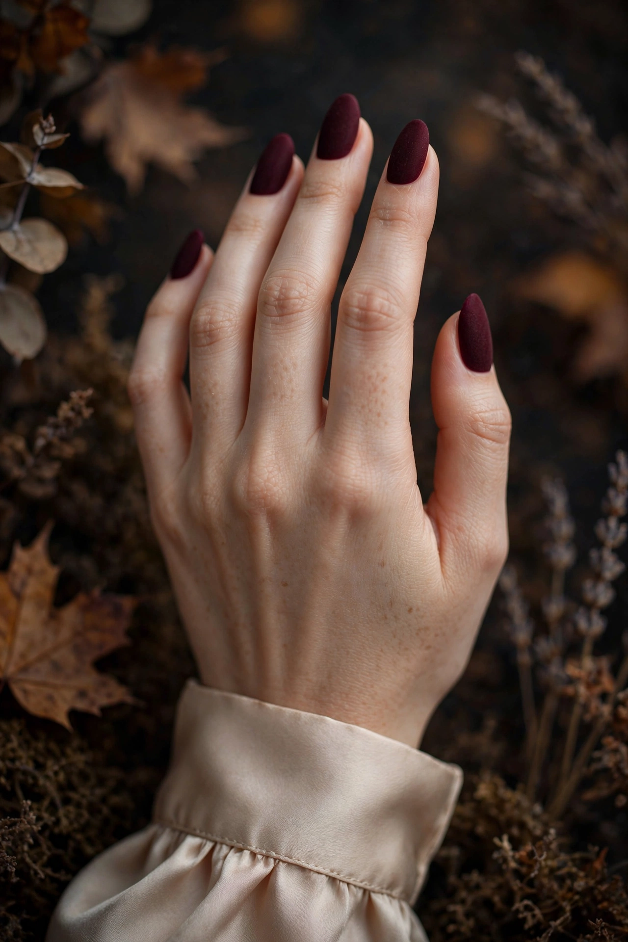 Burgundy velvet matte nails