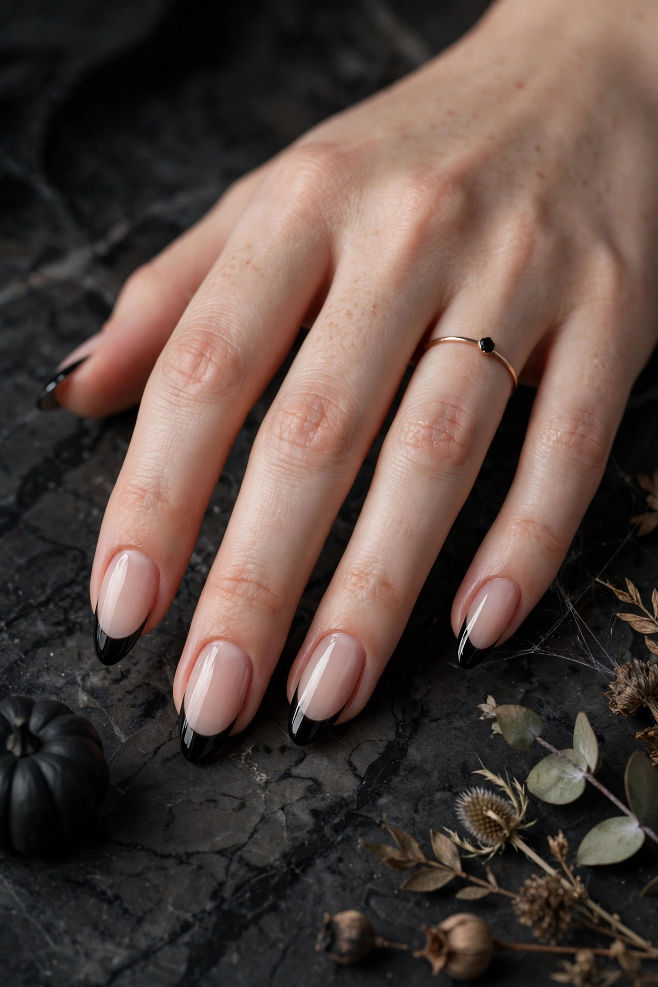 Black French tip nails