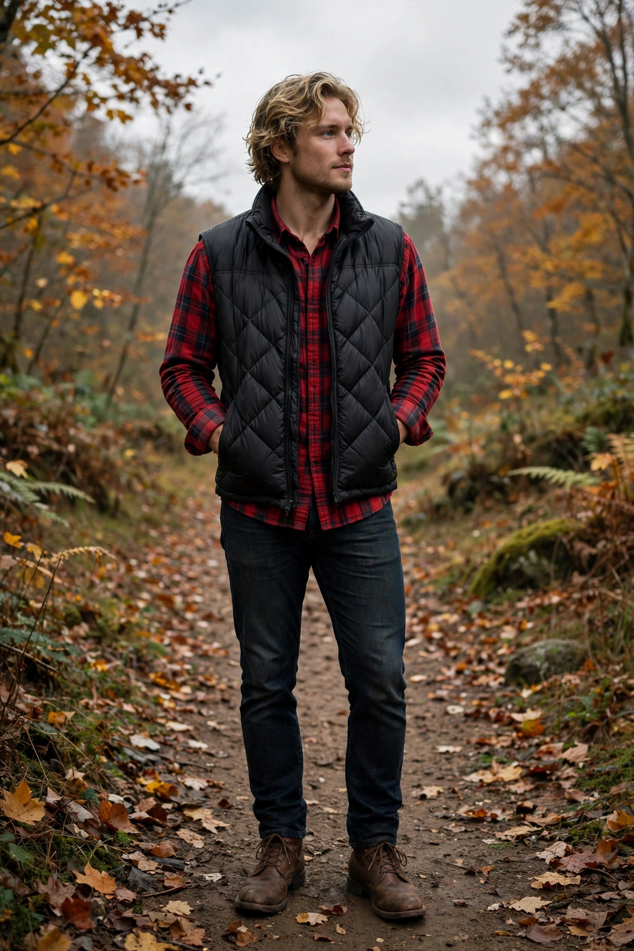 Puffer vest layered outfit