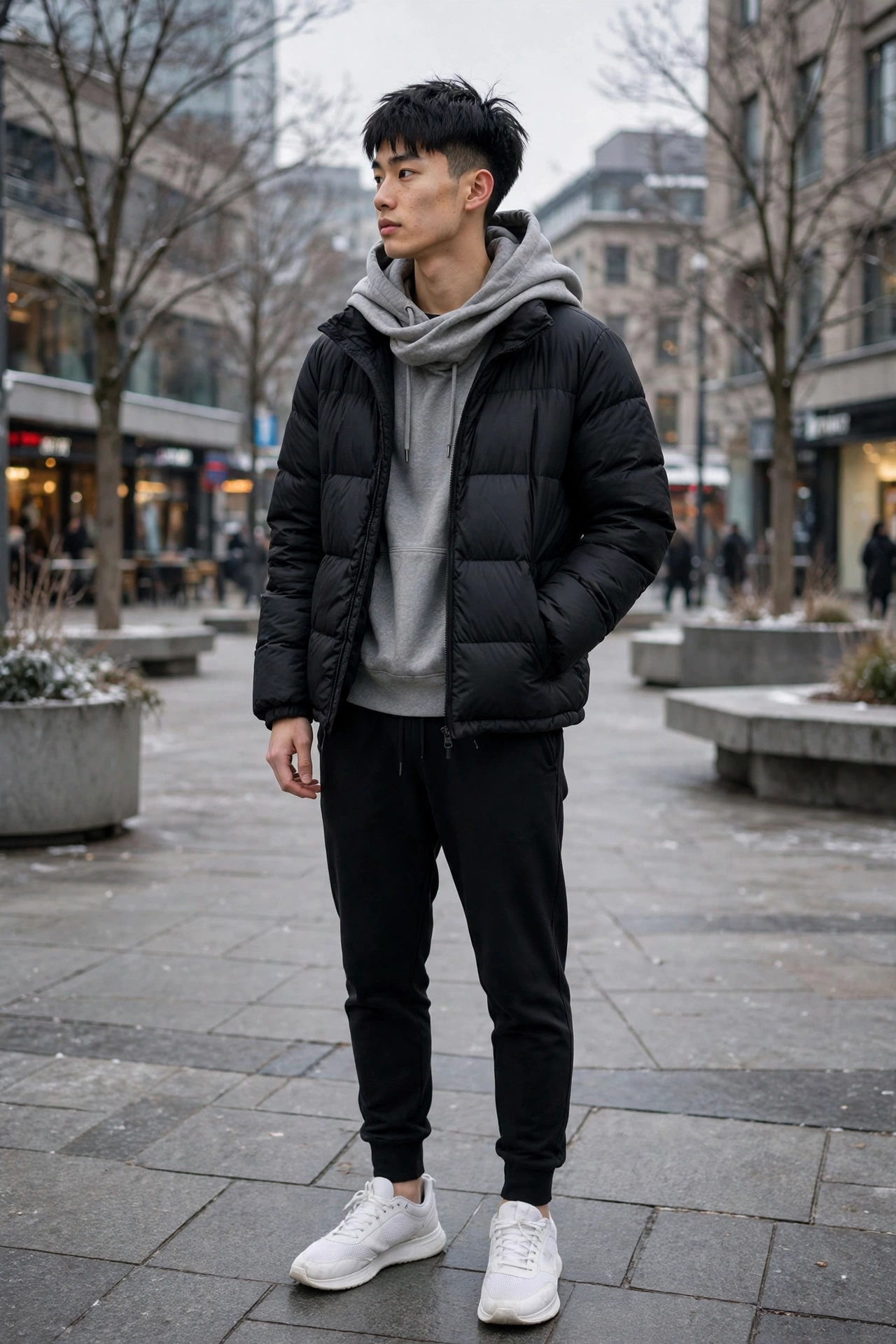 Puffer jacket with hoodie