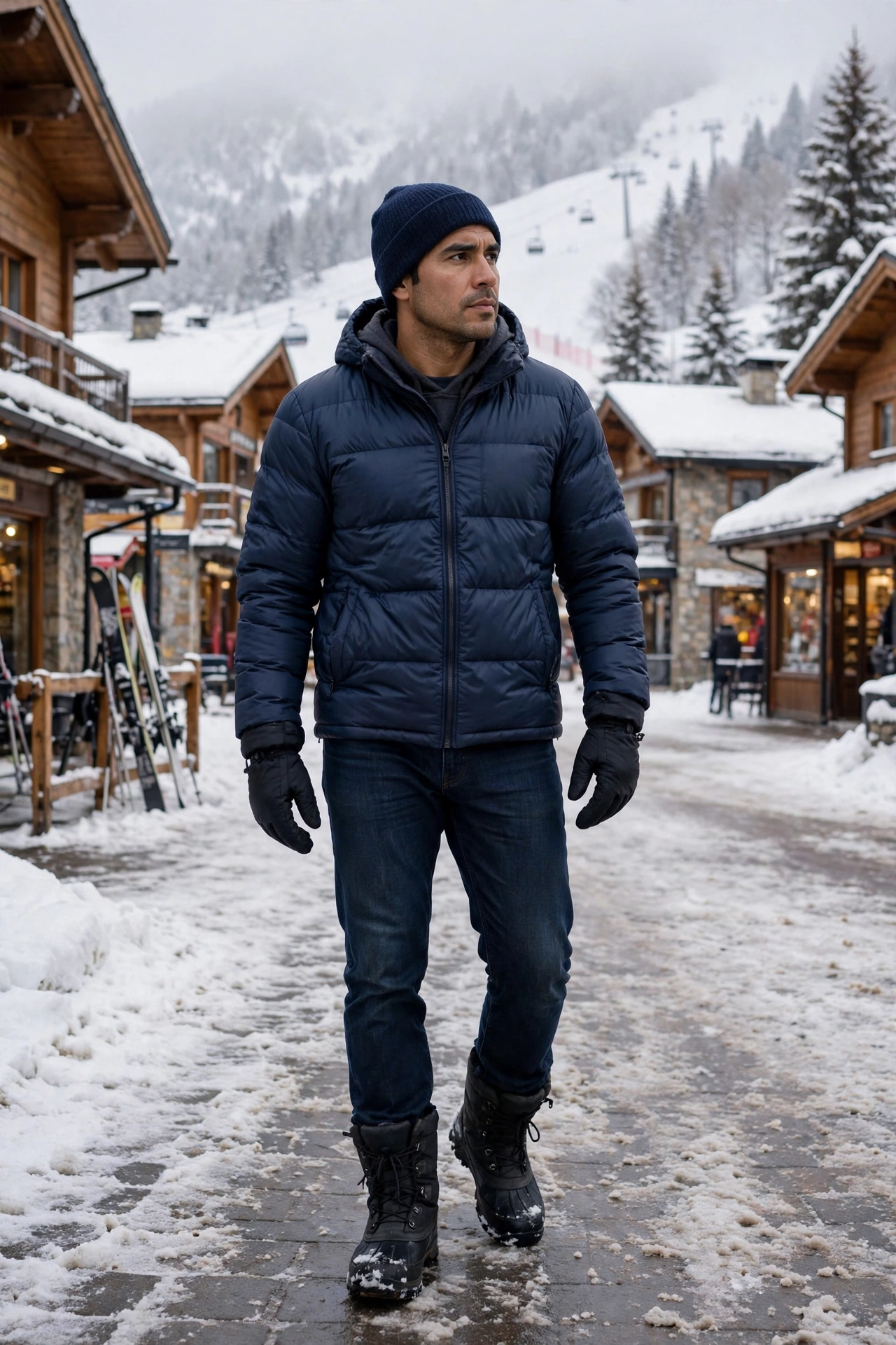 Puffer jacket with beanie