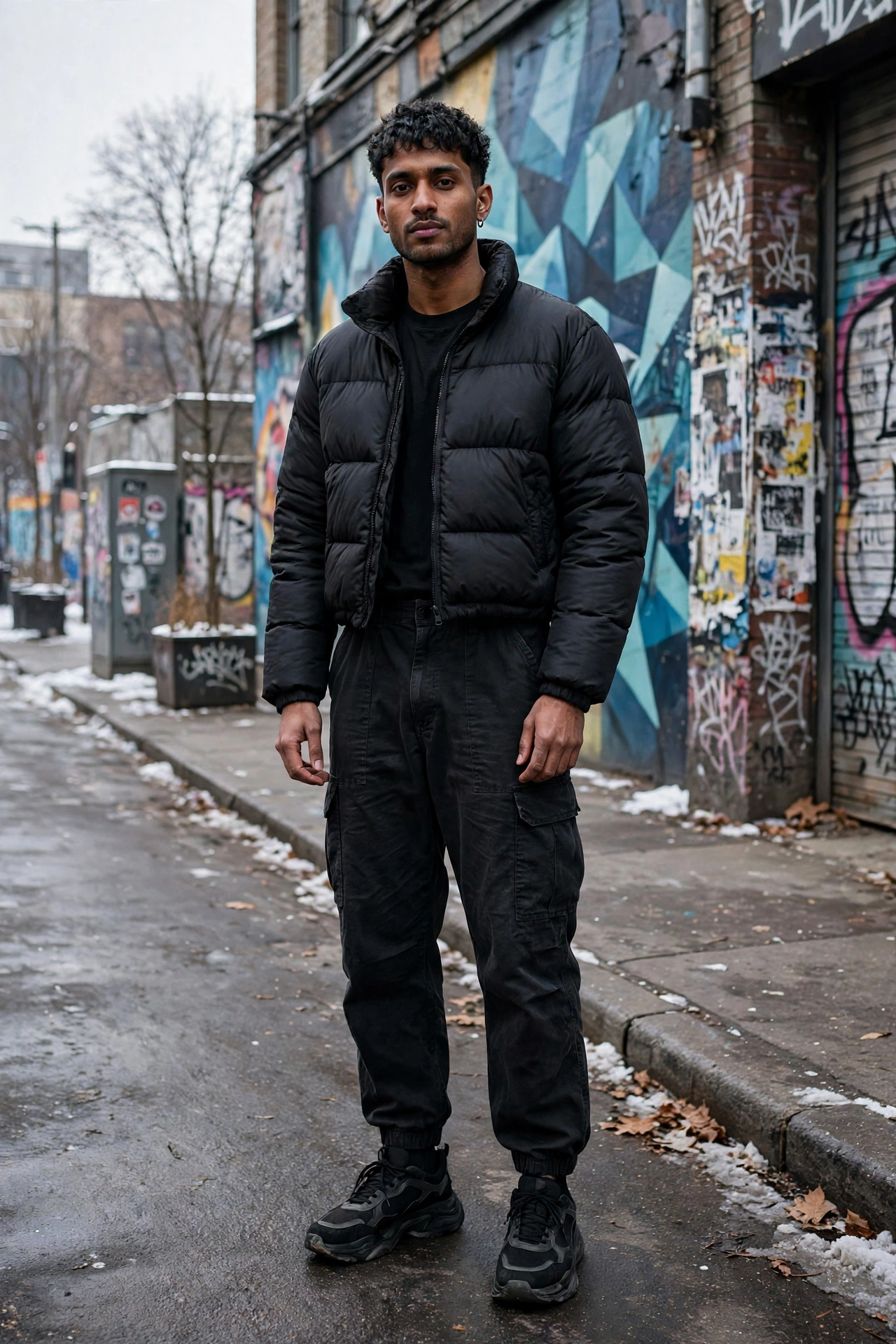 Cropped puffer jacket street style
