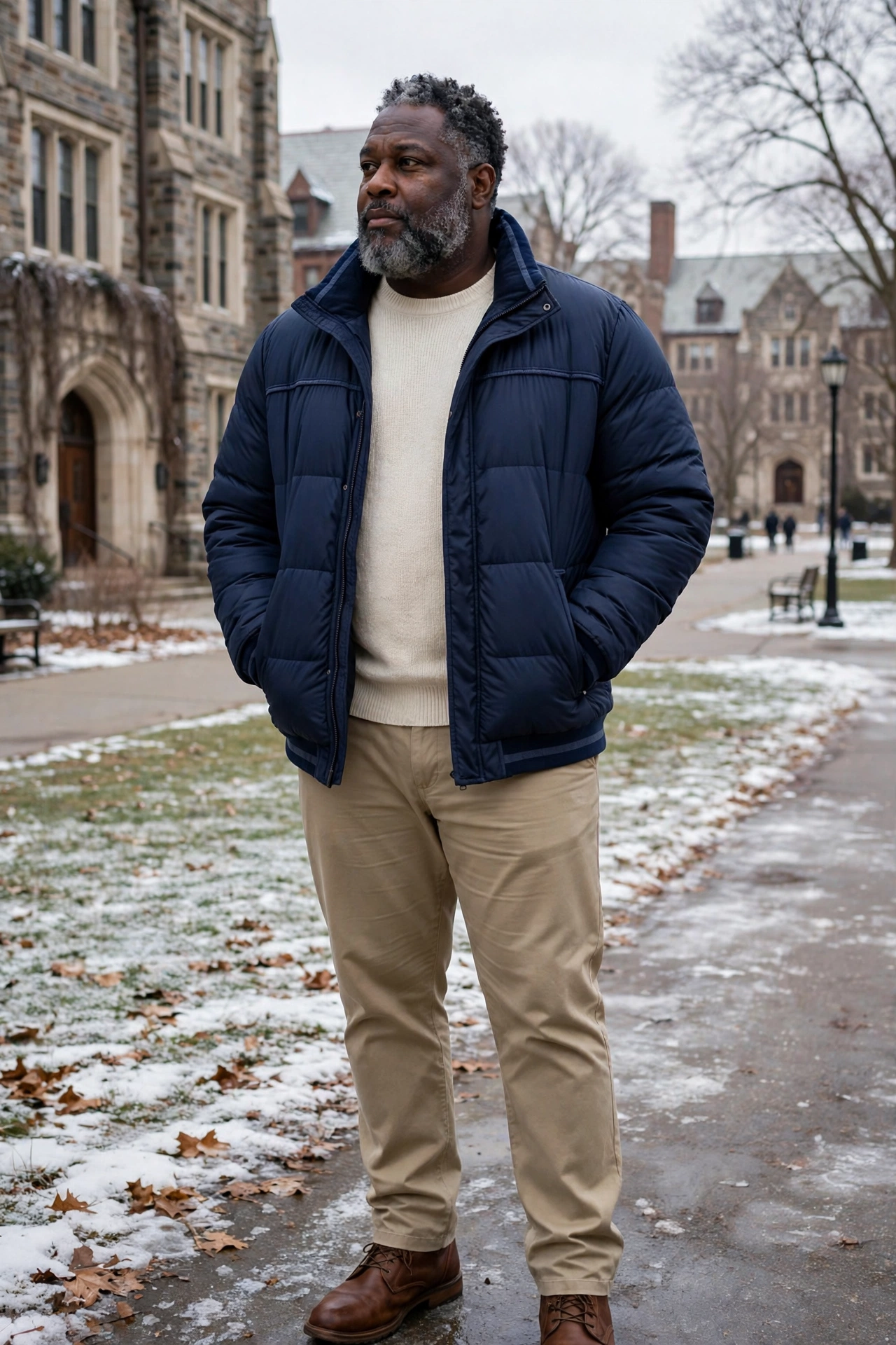 Puffer jacket with chinos