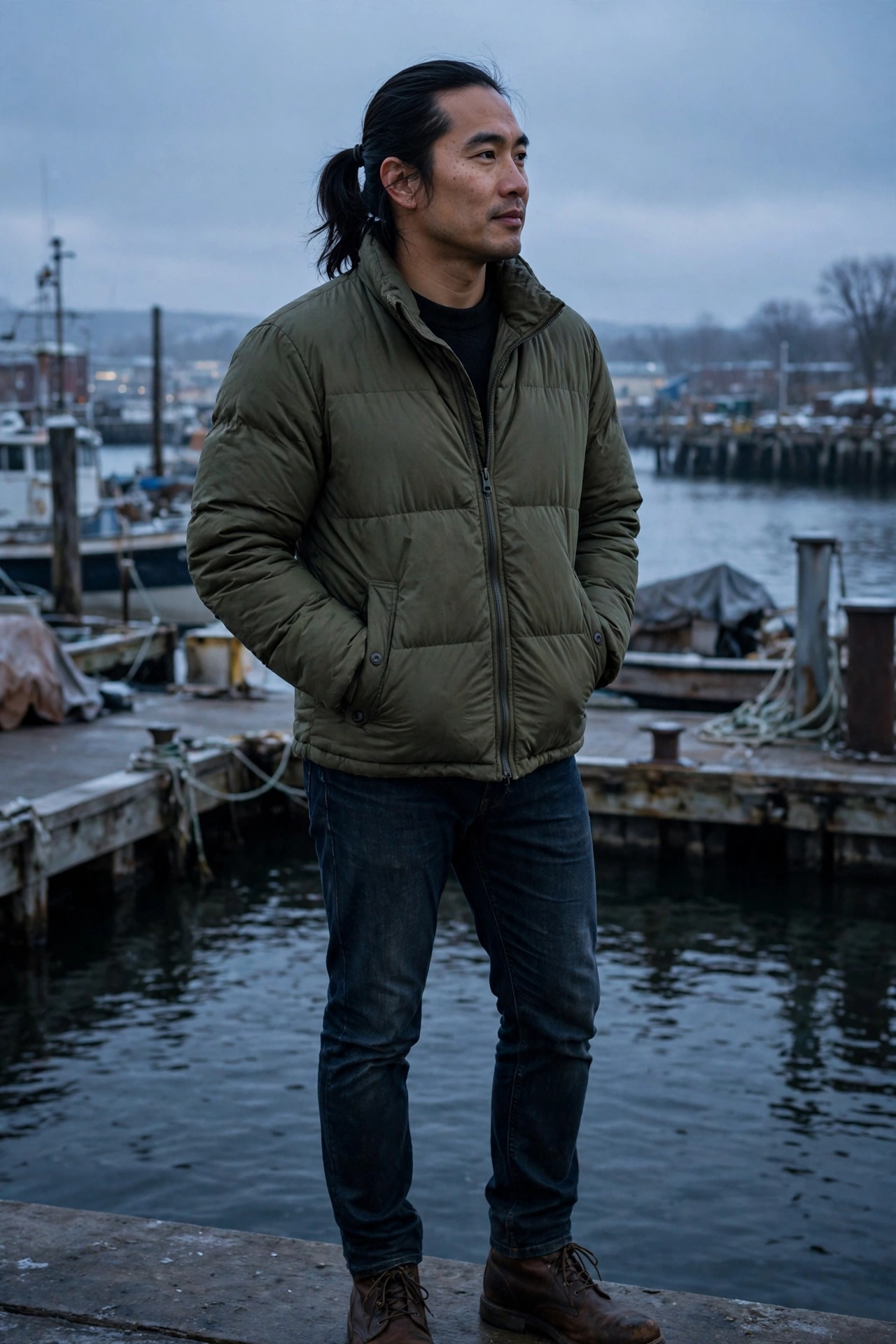Colored puffer jacket olive
