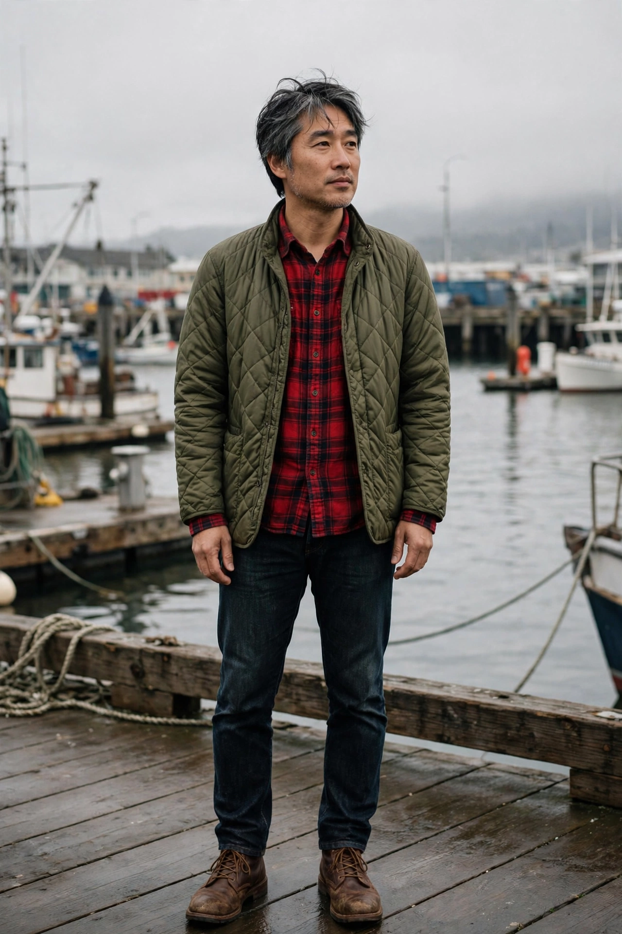 Red flannel under quilted jacket