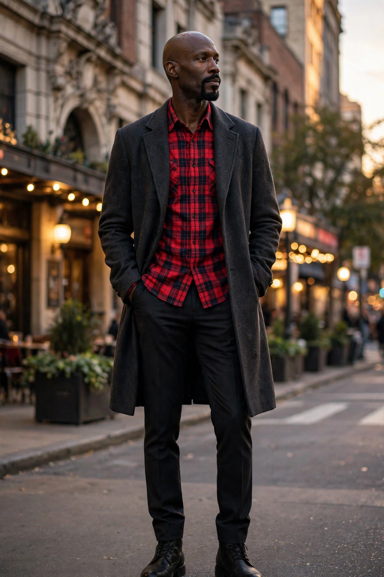 Red flannel with wool overcoat