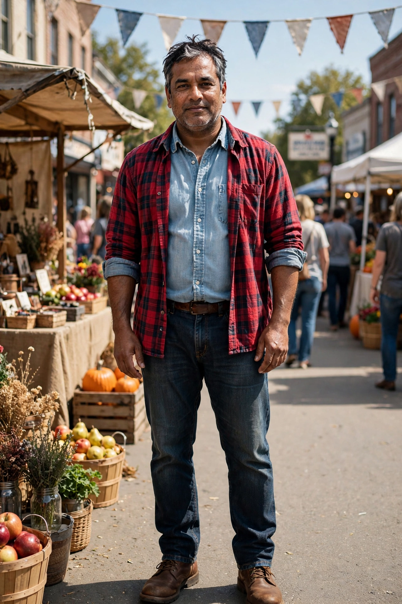 Red flannel over chambray shirt