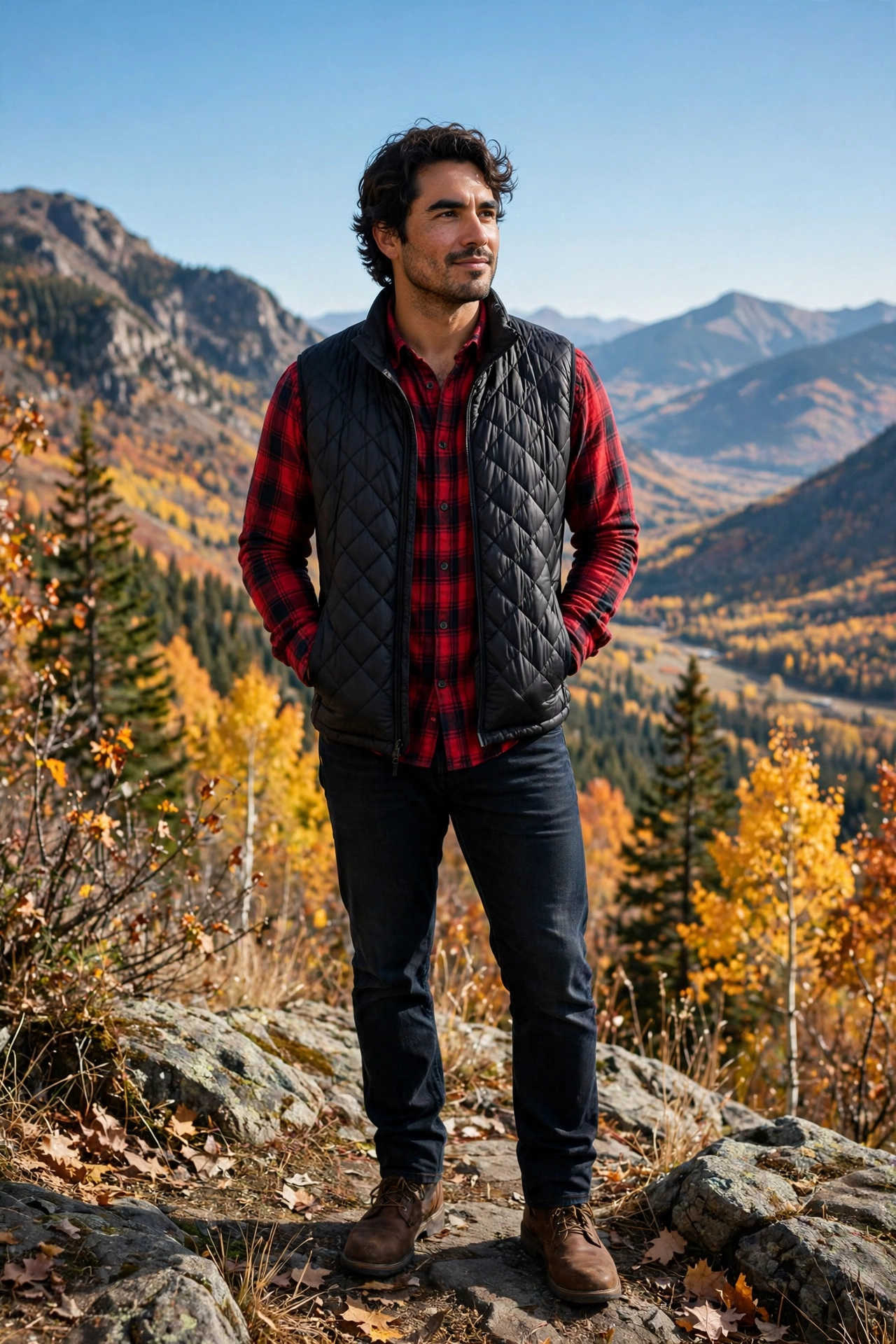 Red flannel with puffer vest