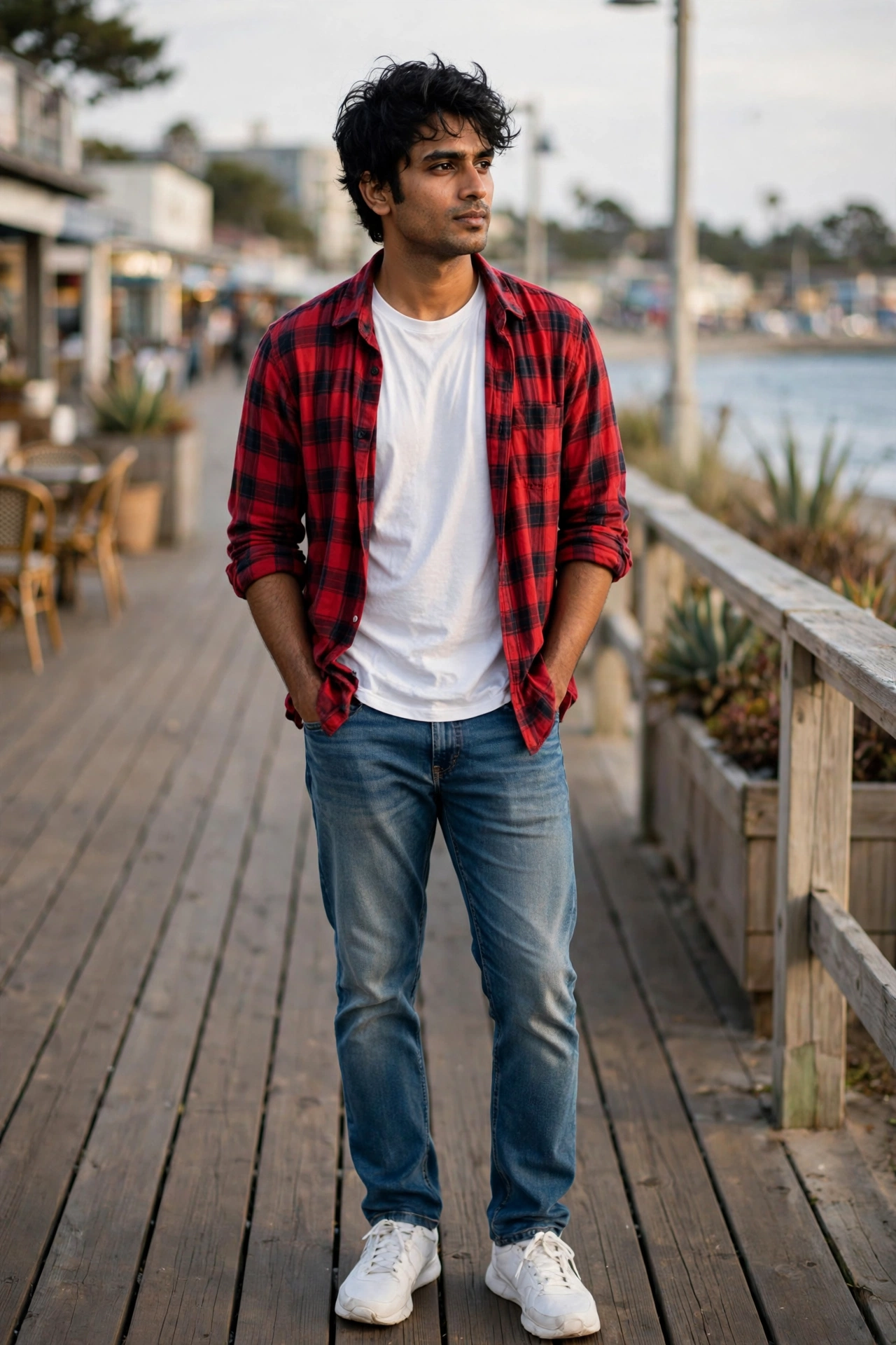 Red flannel open over t-shirt