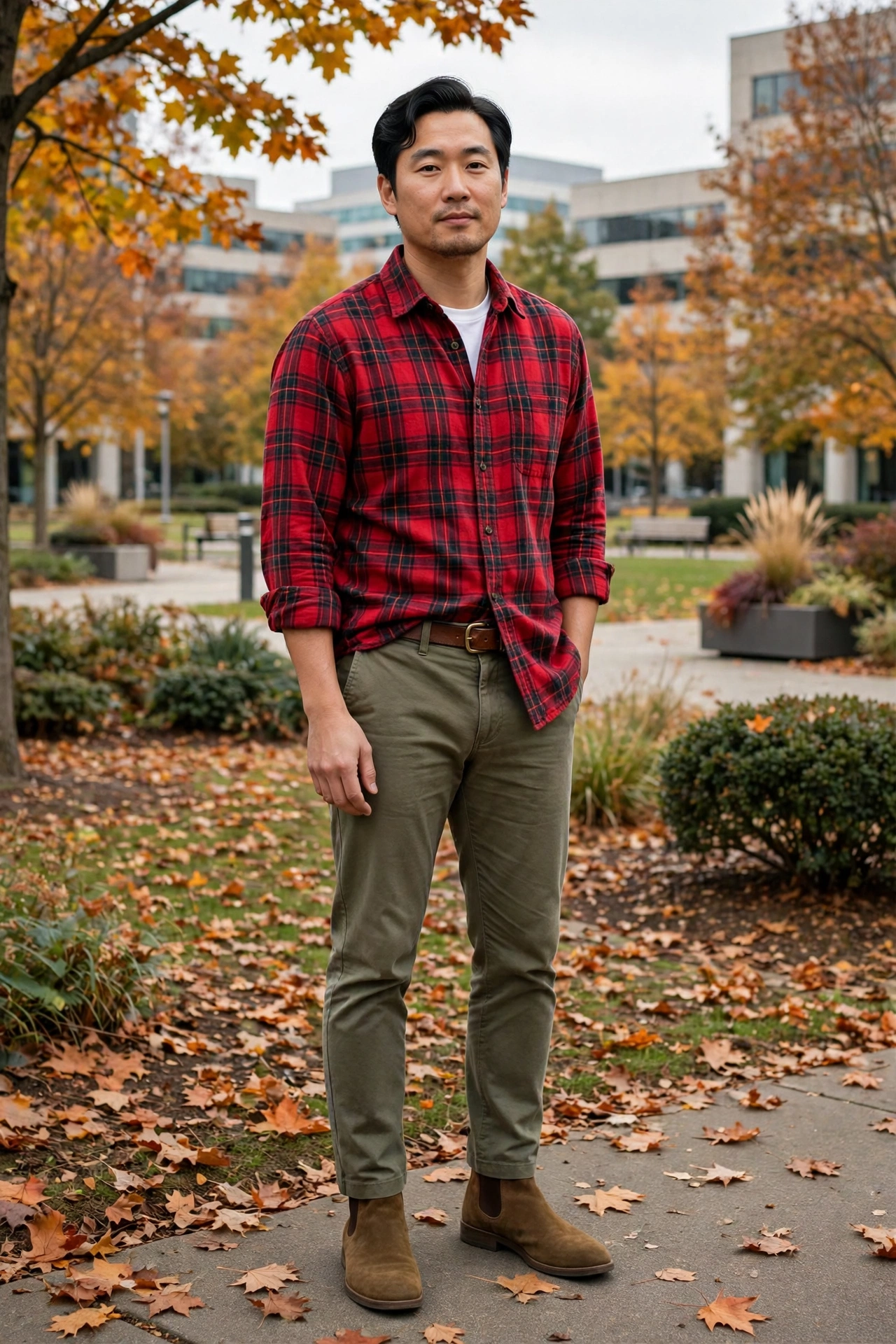 Red flannel with chinos