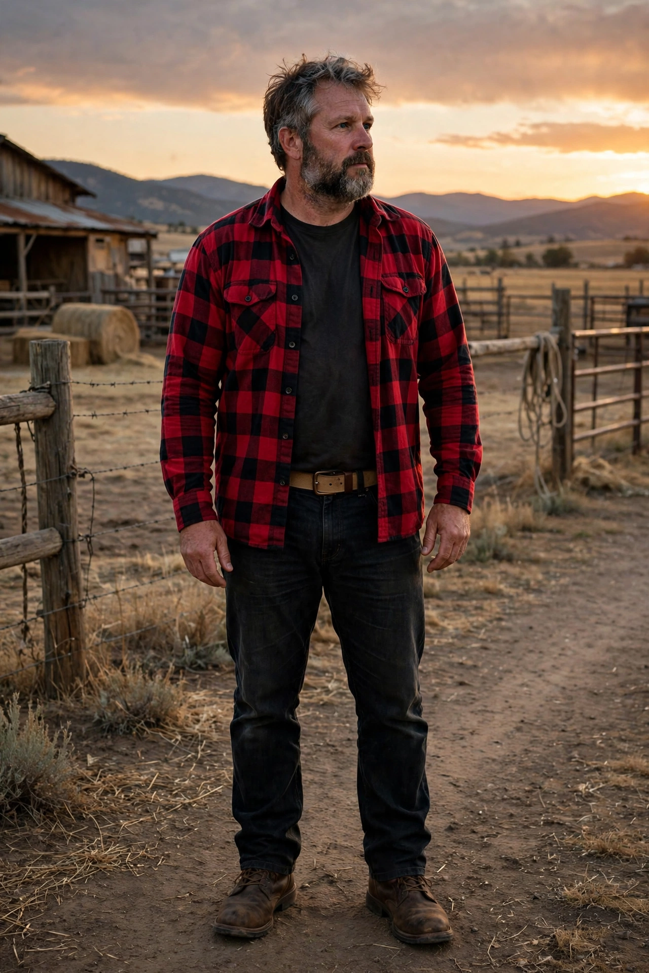 Red flannel with work boots